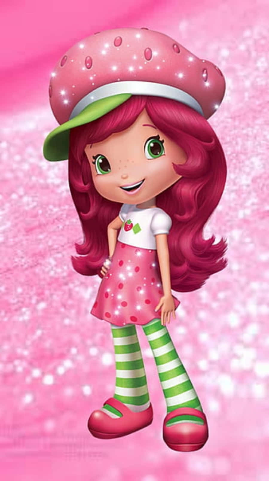 Strawberry Shortcake On Pink Glitter Background