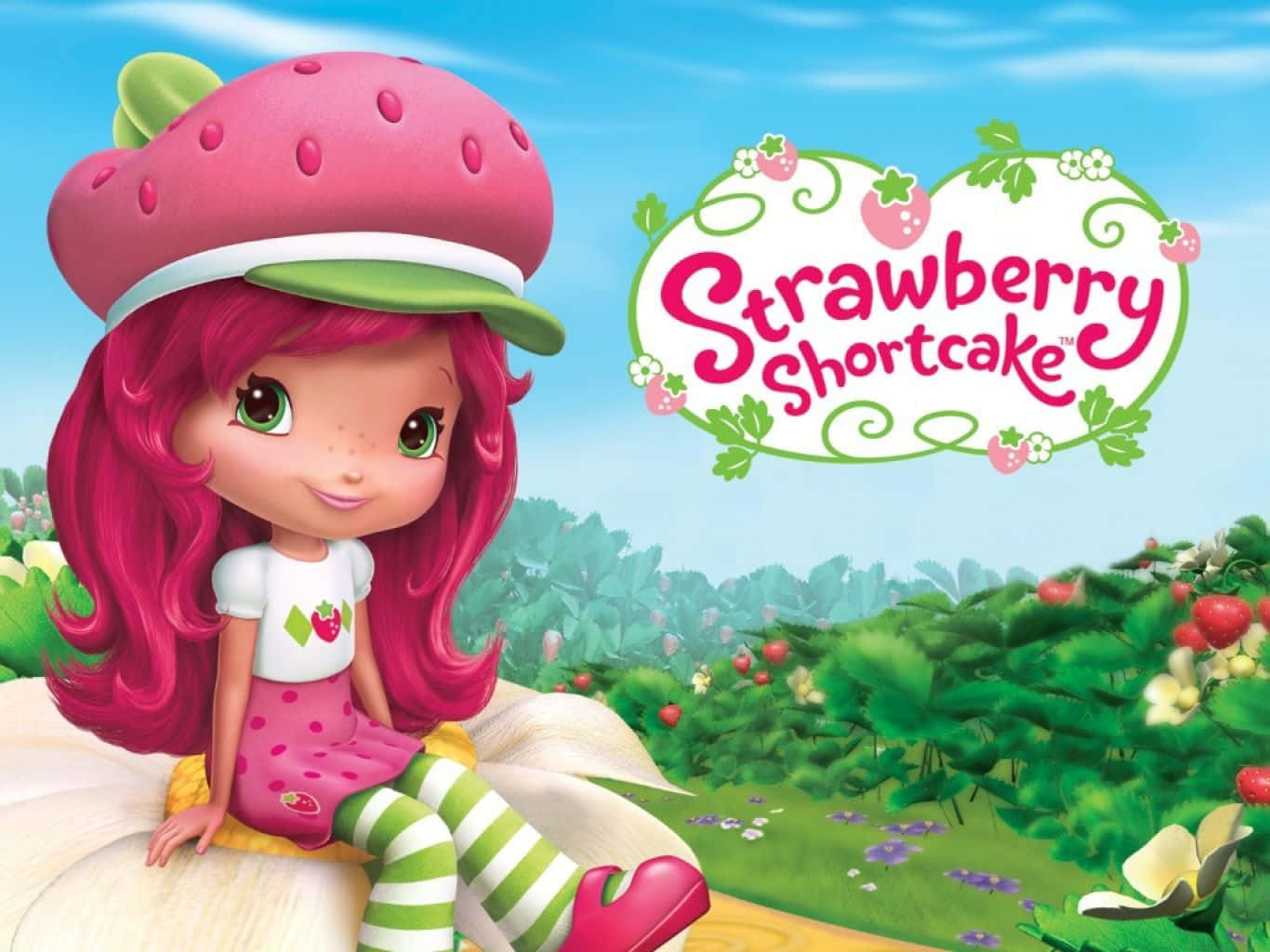 Strawberry Shortcake Sitting Against Blue Sky Background