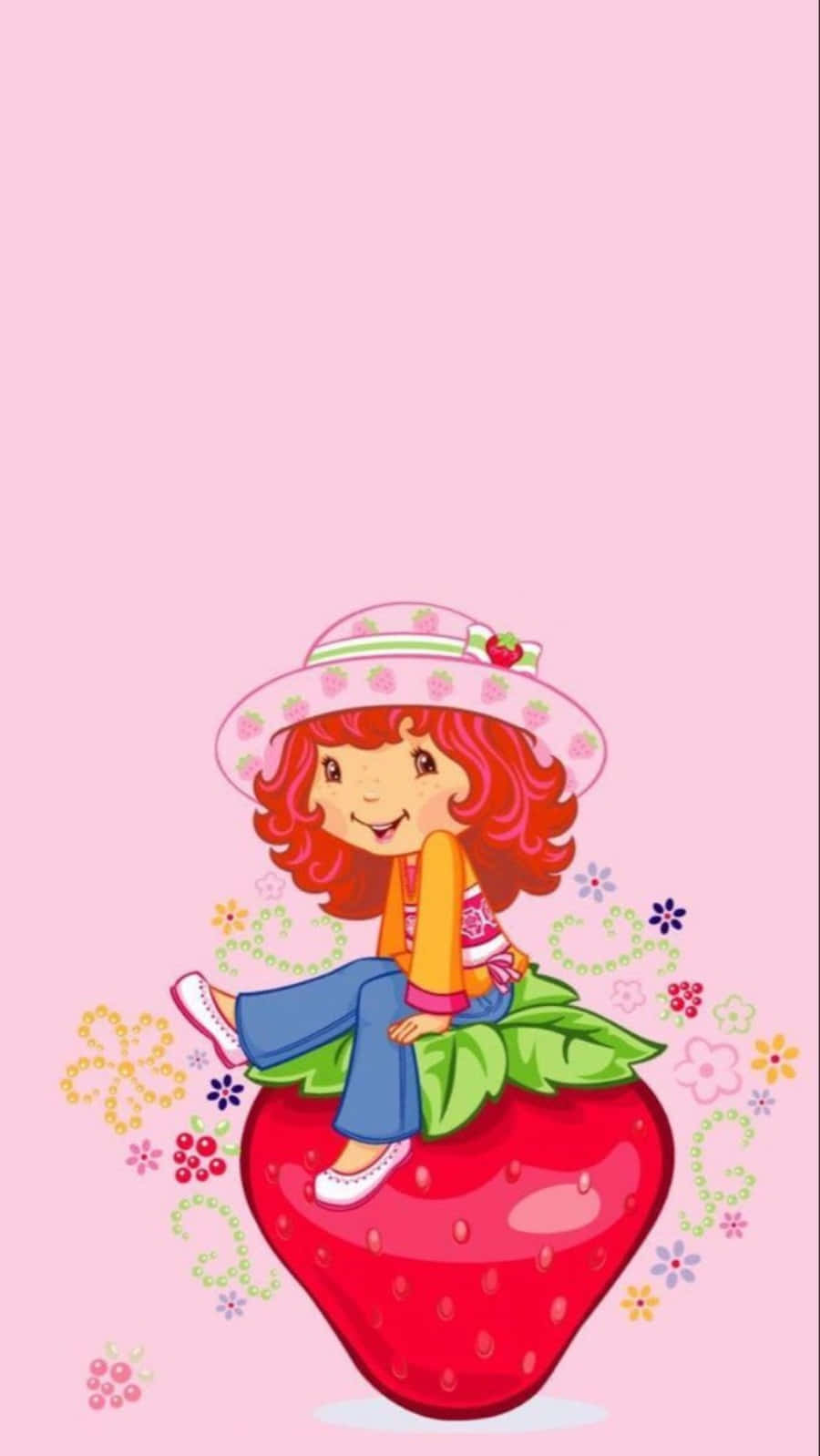 Strawberry Shortcake Sitting On Giant Strawberry Background