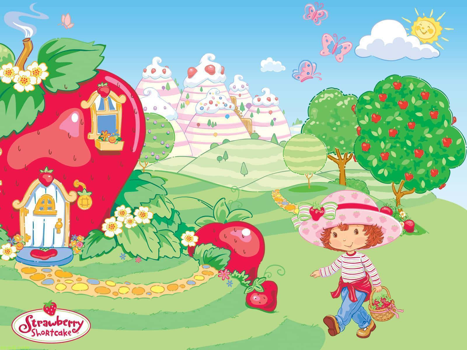 Strawberry Shortcake With Apple Tree Background