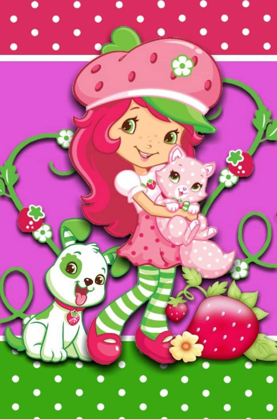 Strawberry Shortcake With Dog And Cat Background