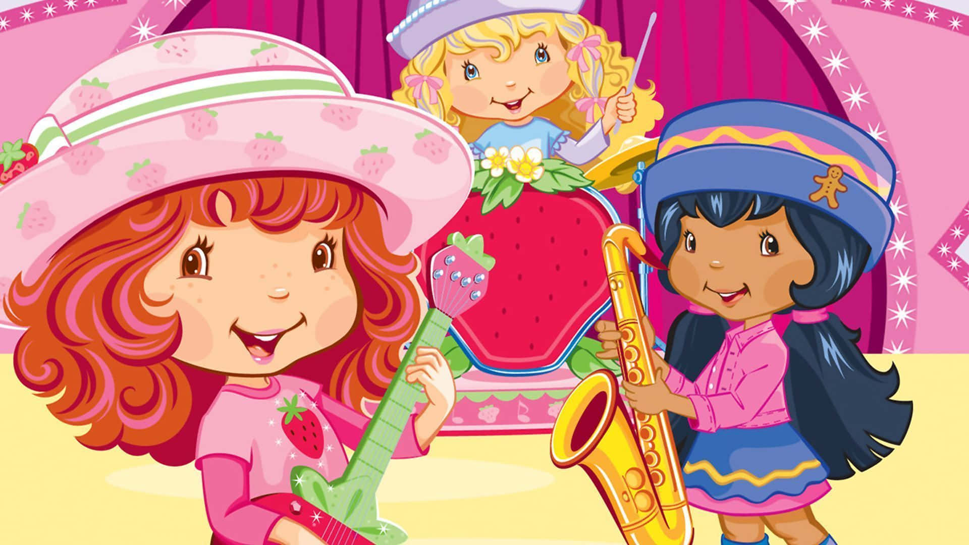 Strawberry Shortcake With Musical Instruments Background