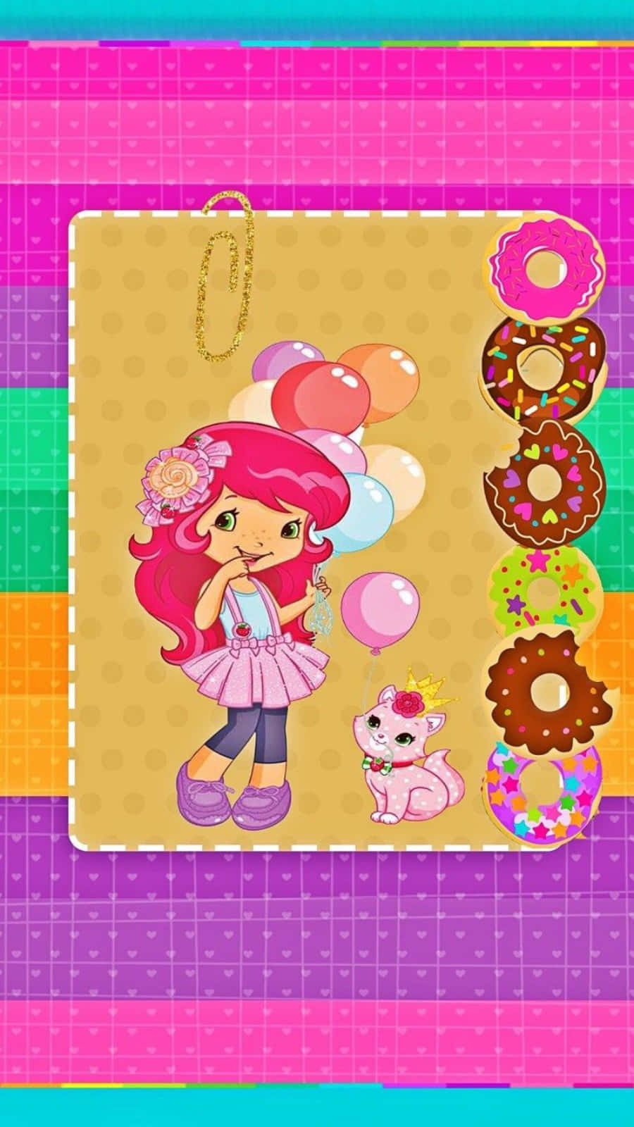 Strawberry Shortcake With Pink Cat Donut Background