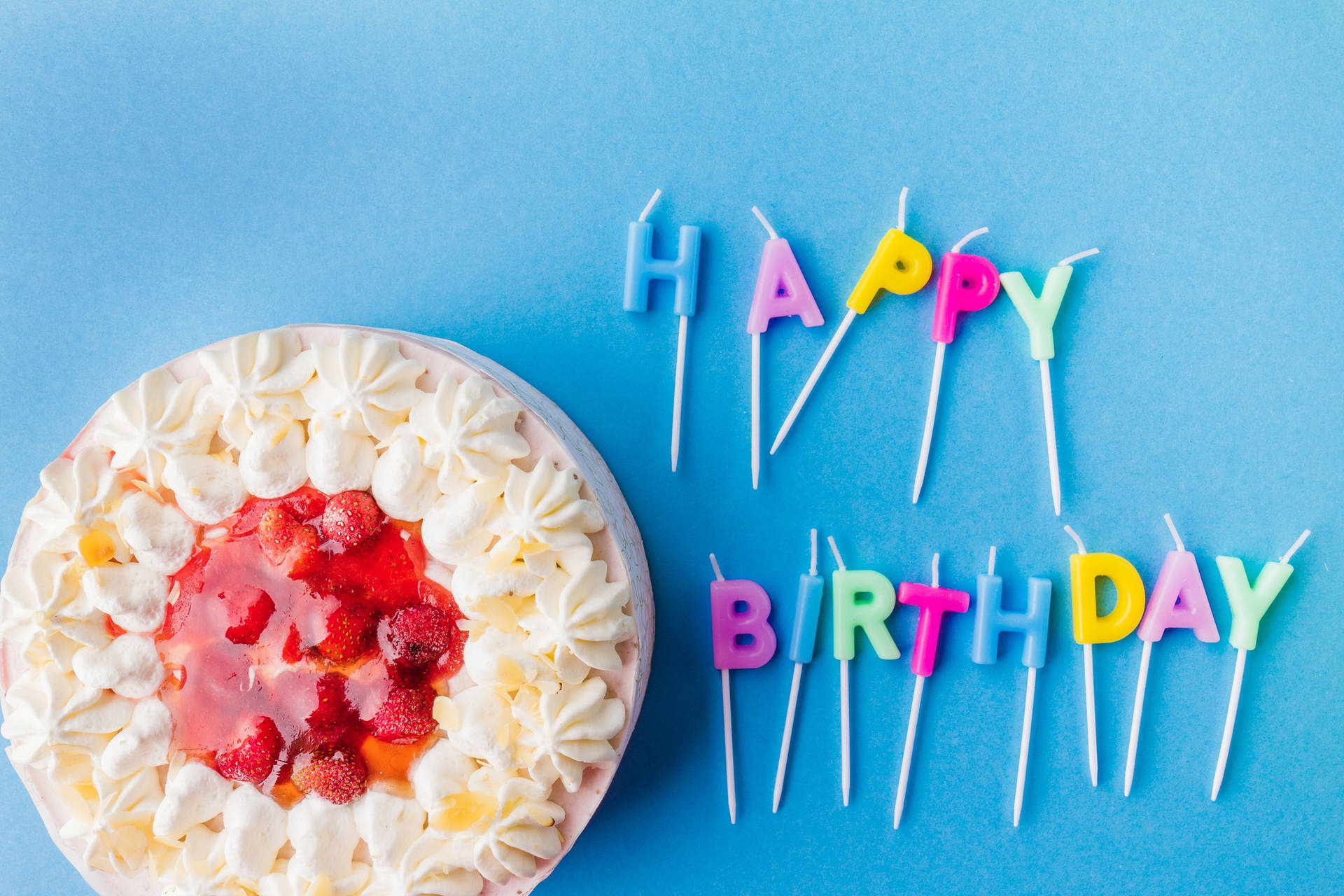 Strawberry White Birthday Cake Candles Background