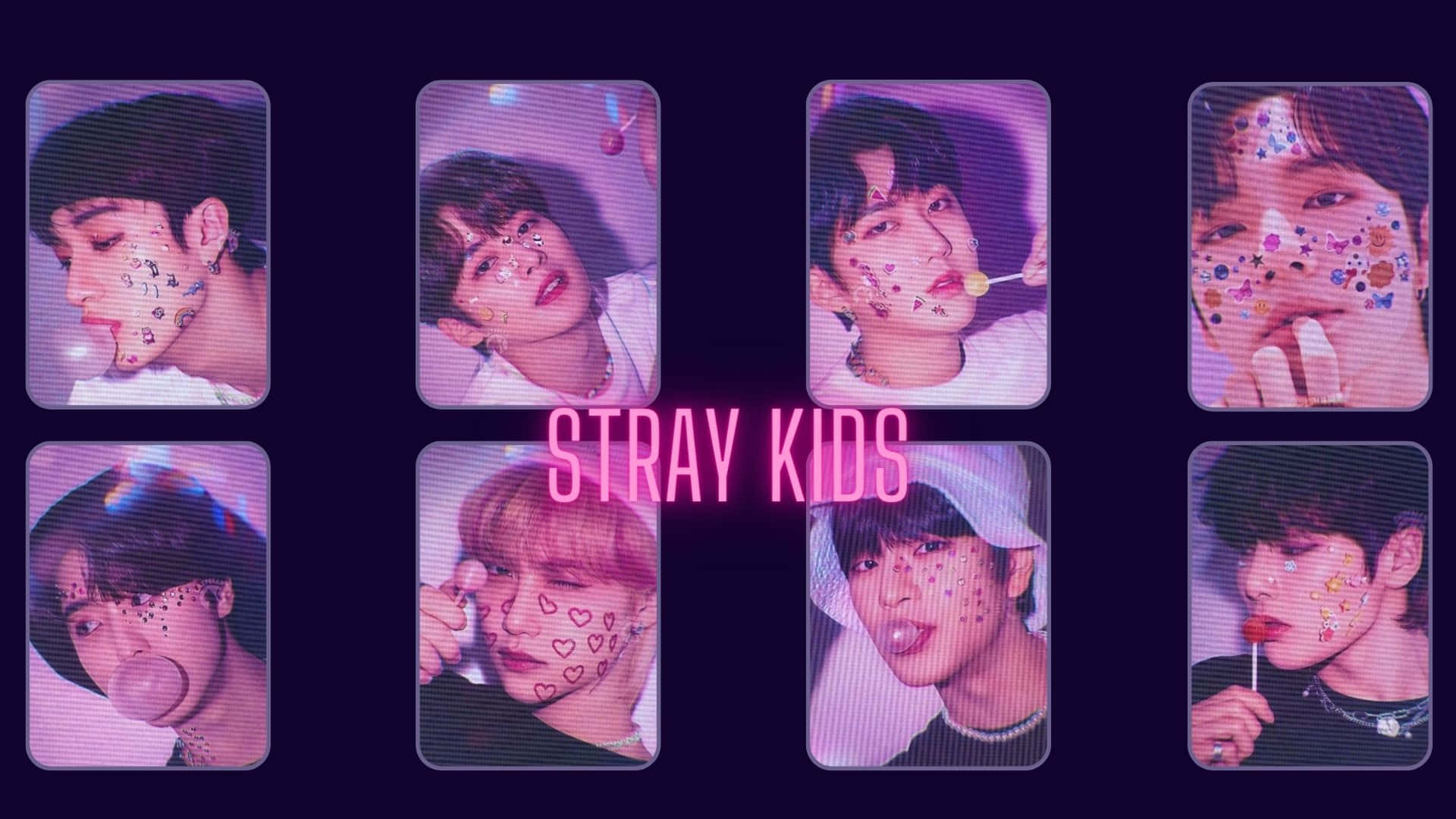 Stray Kids Glitter Faces Collage Background