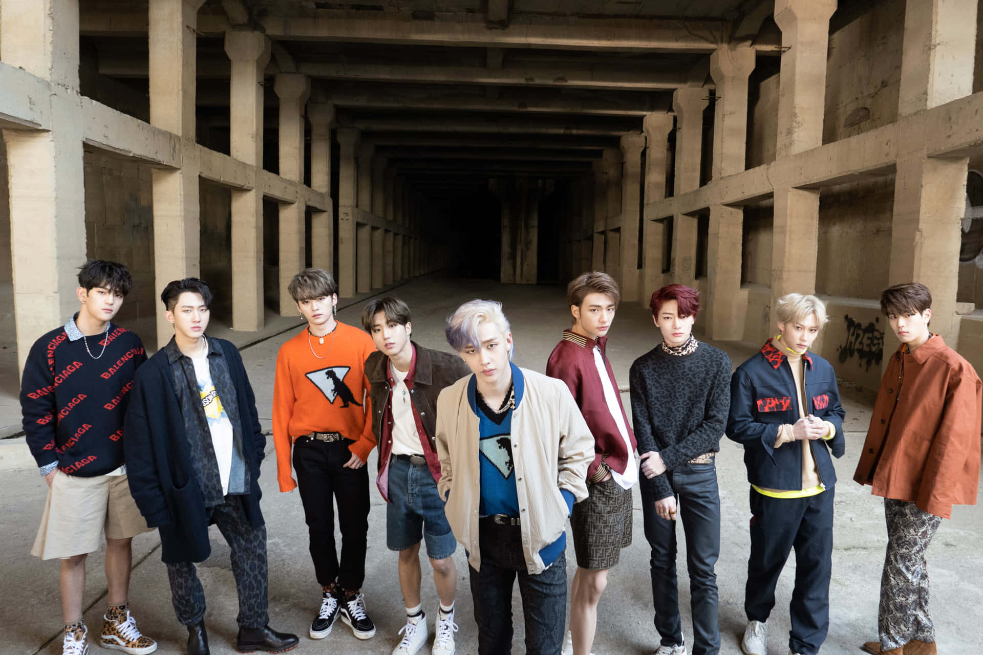 Stray Kids Group Photo Industrial Backdrop Background