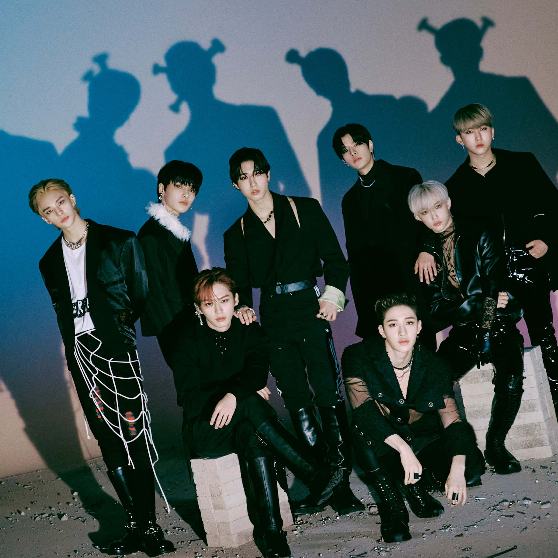 Stray Kids_ Group Photo_ Shadow Play Background