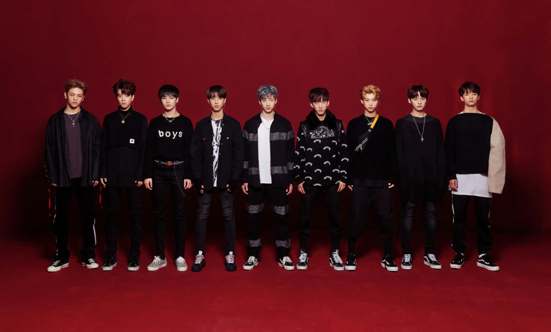 Stray Kids Group Red Backdrop Background