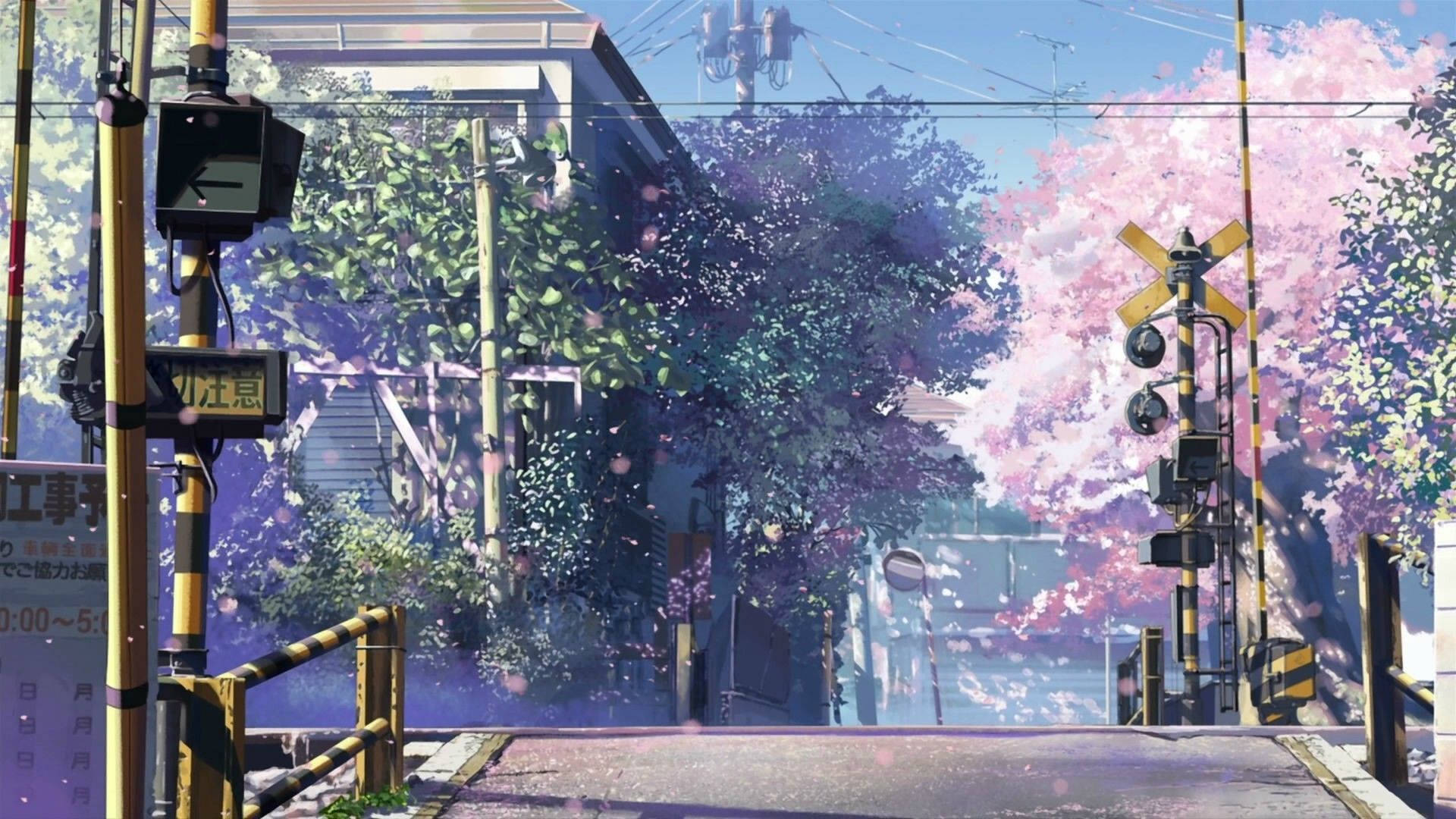 Street Crossing Aesthetic Anime Scenery Background