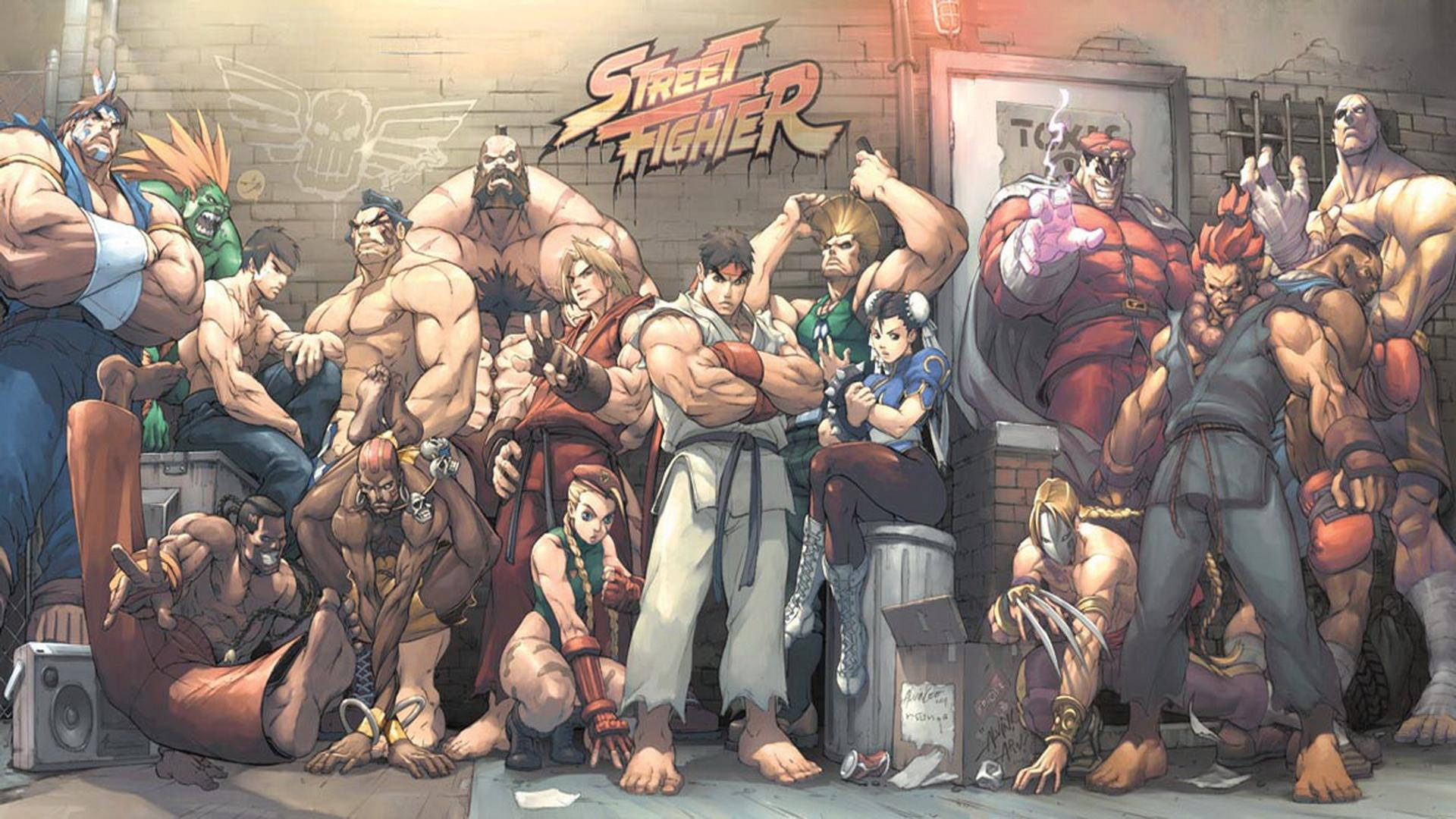 Street Fighter On A Brick Wall Background