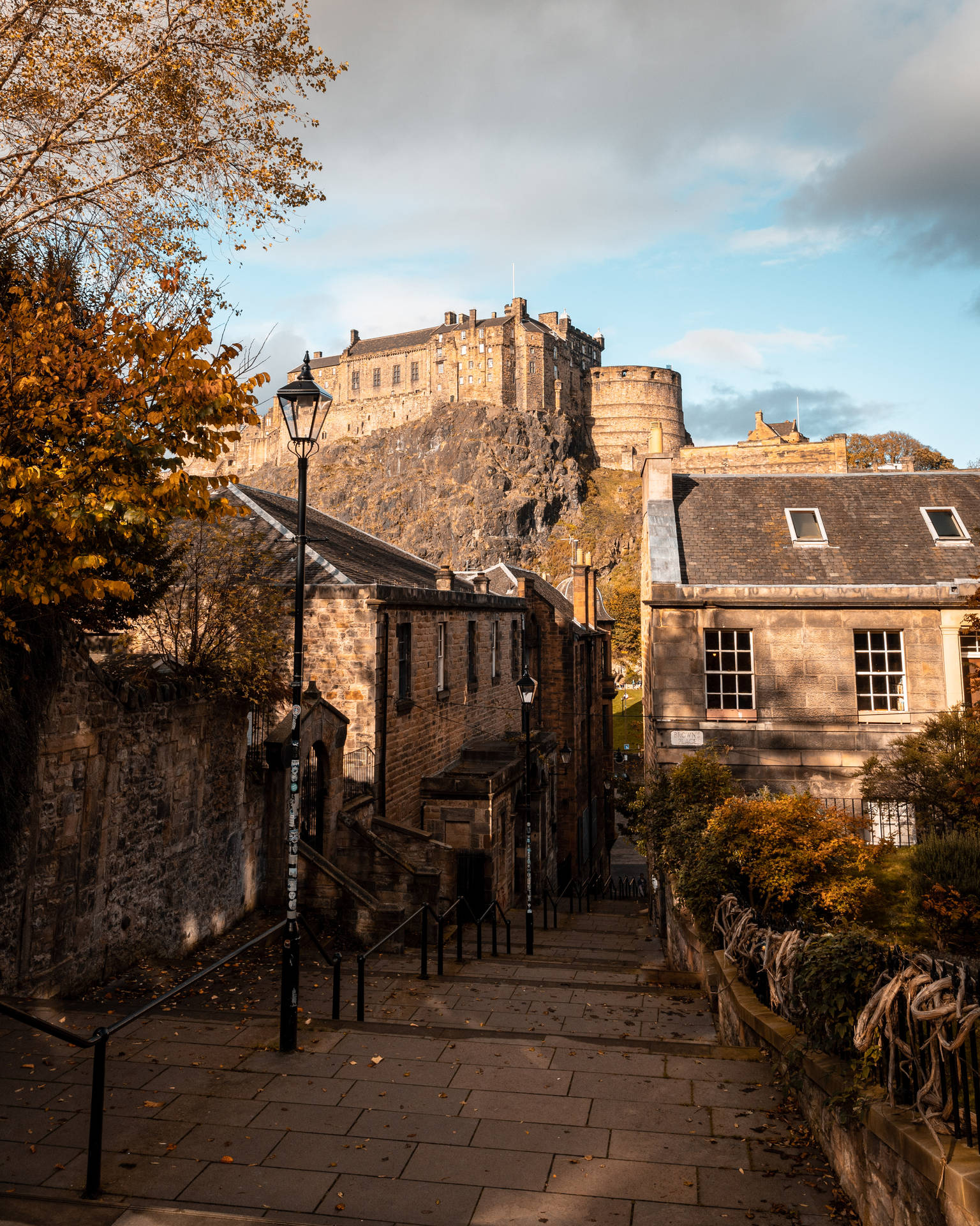 Street In Edinburgh Near The Castle Background