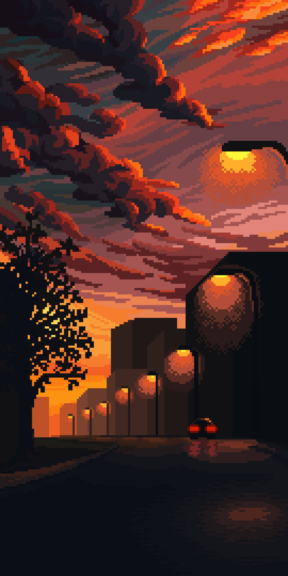 Street Light Cloudy Sky Aesthetic Pixel Art Background