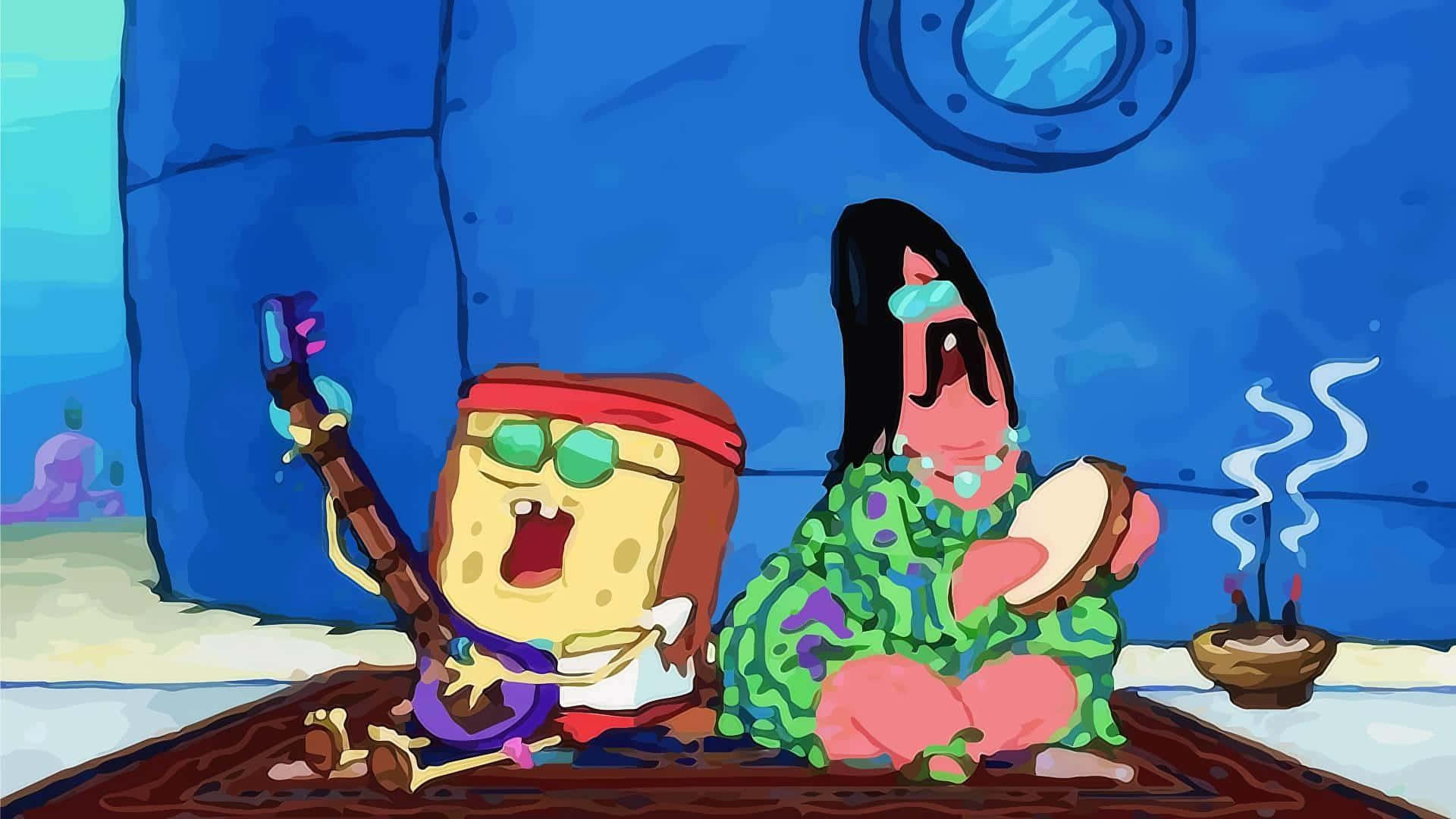 Street Musician Aesthetic Spongebob Desktop Background