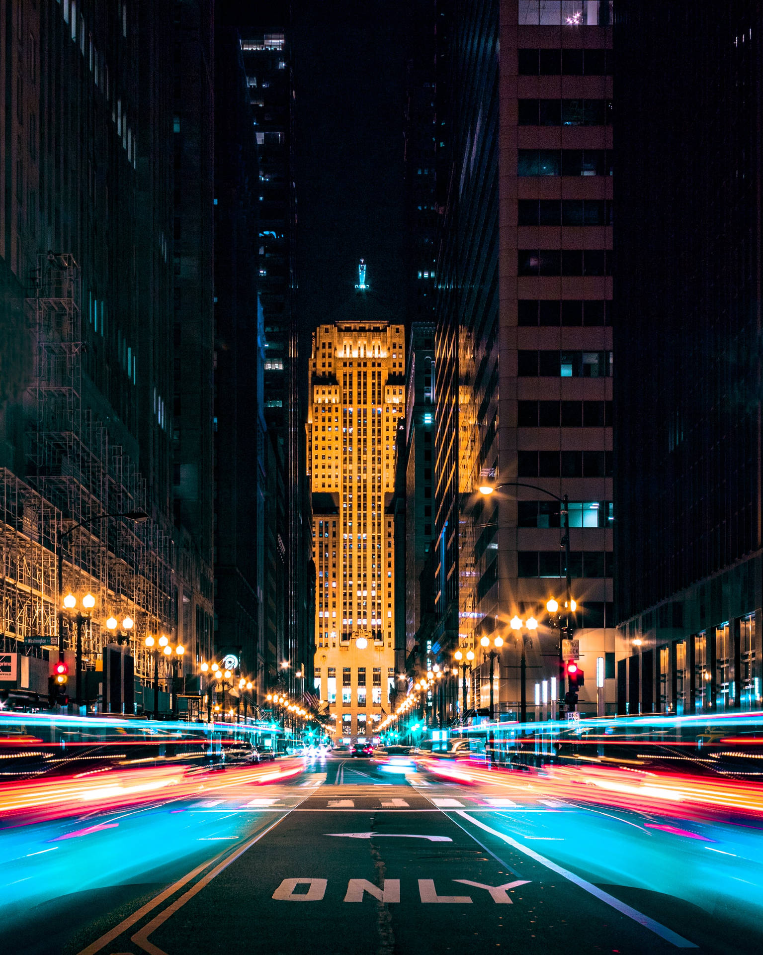 Street Traffic Light Chicago Skyline Background