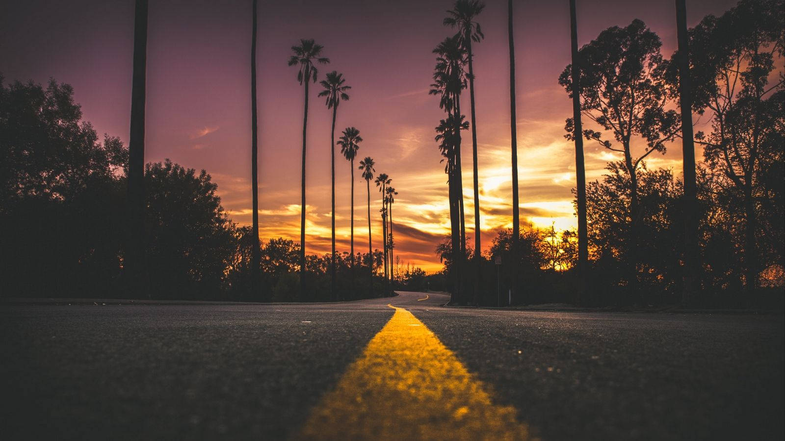 Street With Red Sunset Background