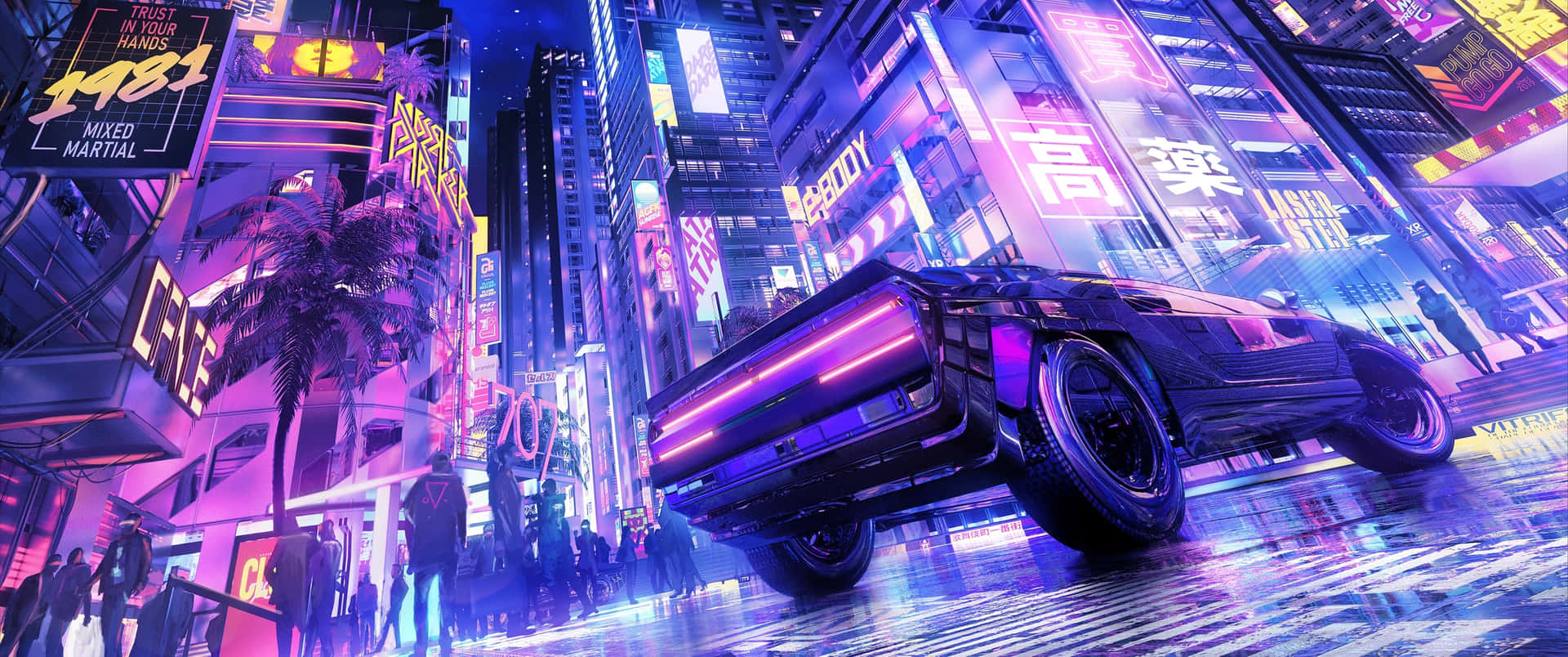 Streets Ablaze With A Bold Contrast In The Vibrant Colors Of Neon. Background