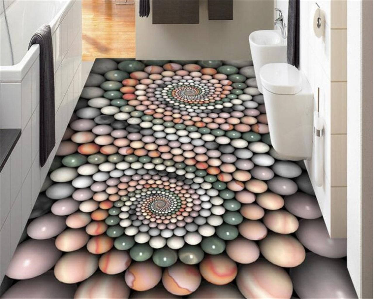 Striking 3d Spiral Design Floor Tiles Background