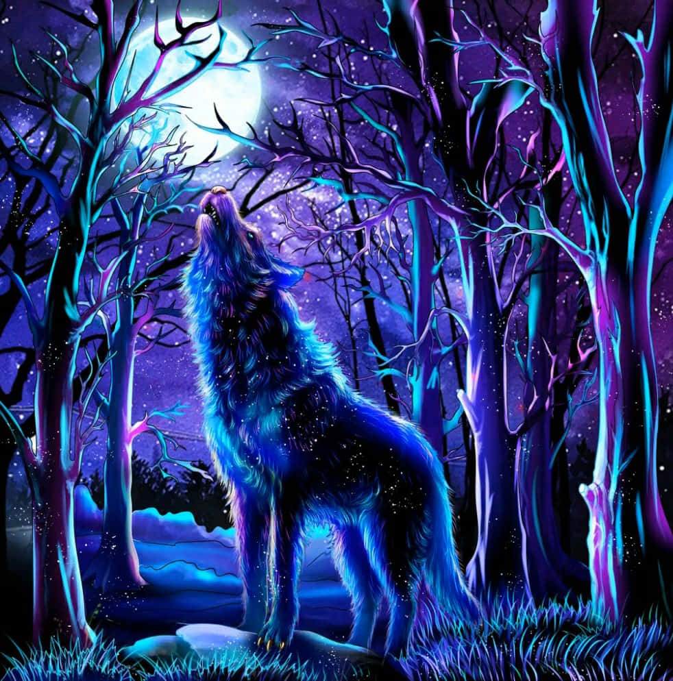 Striking Blue Wolf Artistic Wallpaper Background