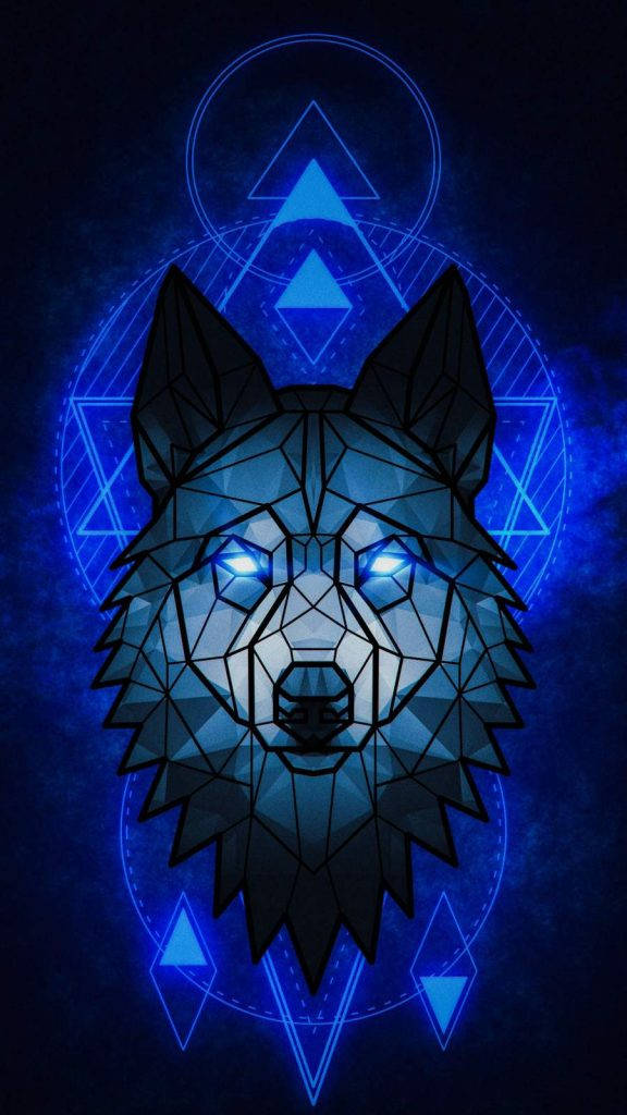 Striking Blue Wolf In Geometric Art Background