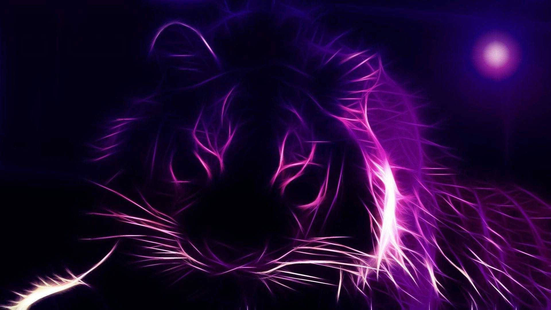 Striking Neon Tiger In Dark Purple And Black Background