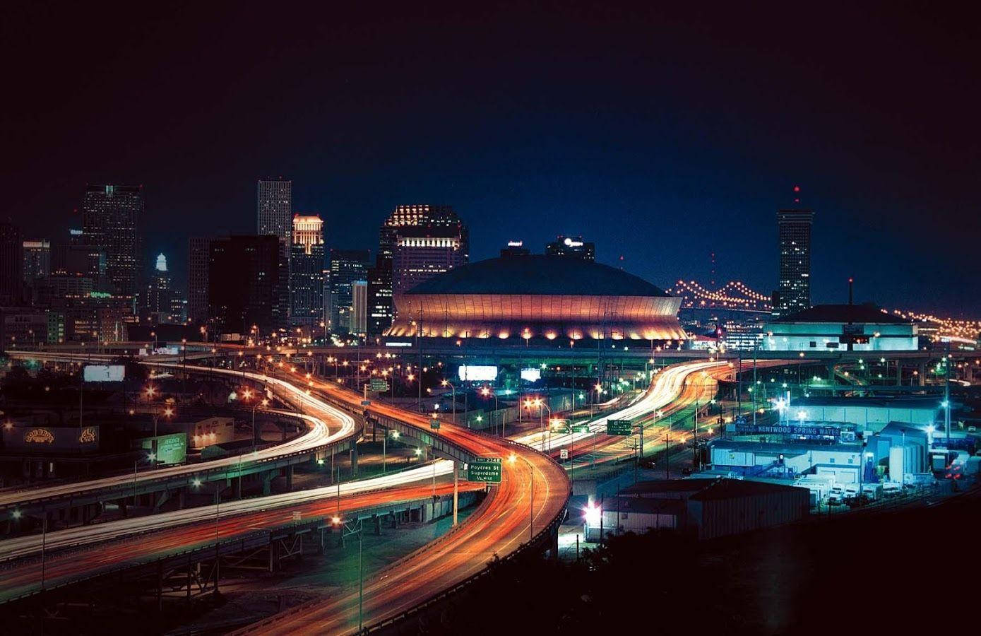 Striking Night View Of The Superdome In New Orleans Background