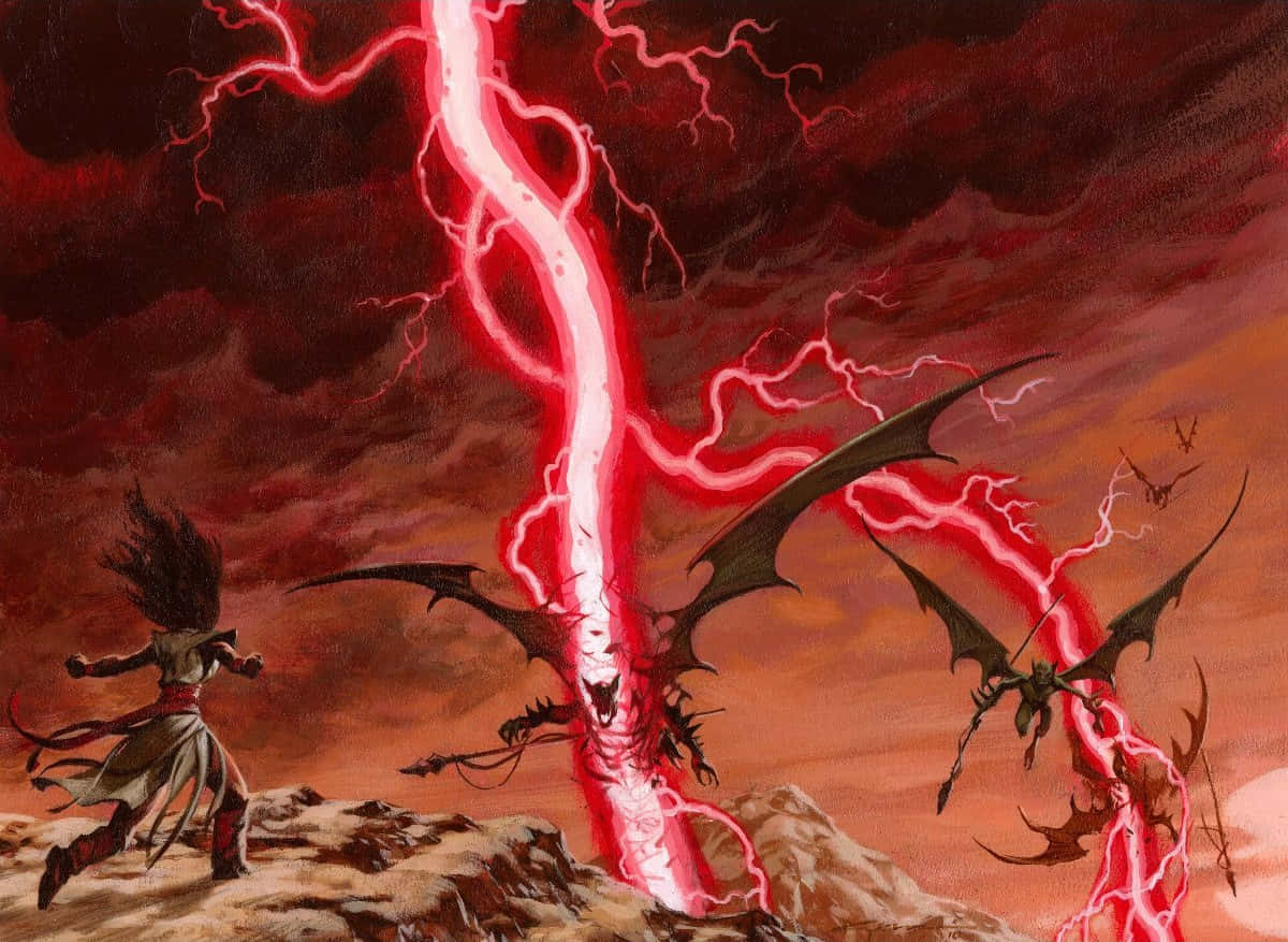 Striking Red Lightning Background