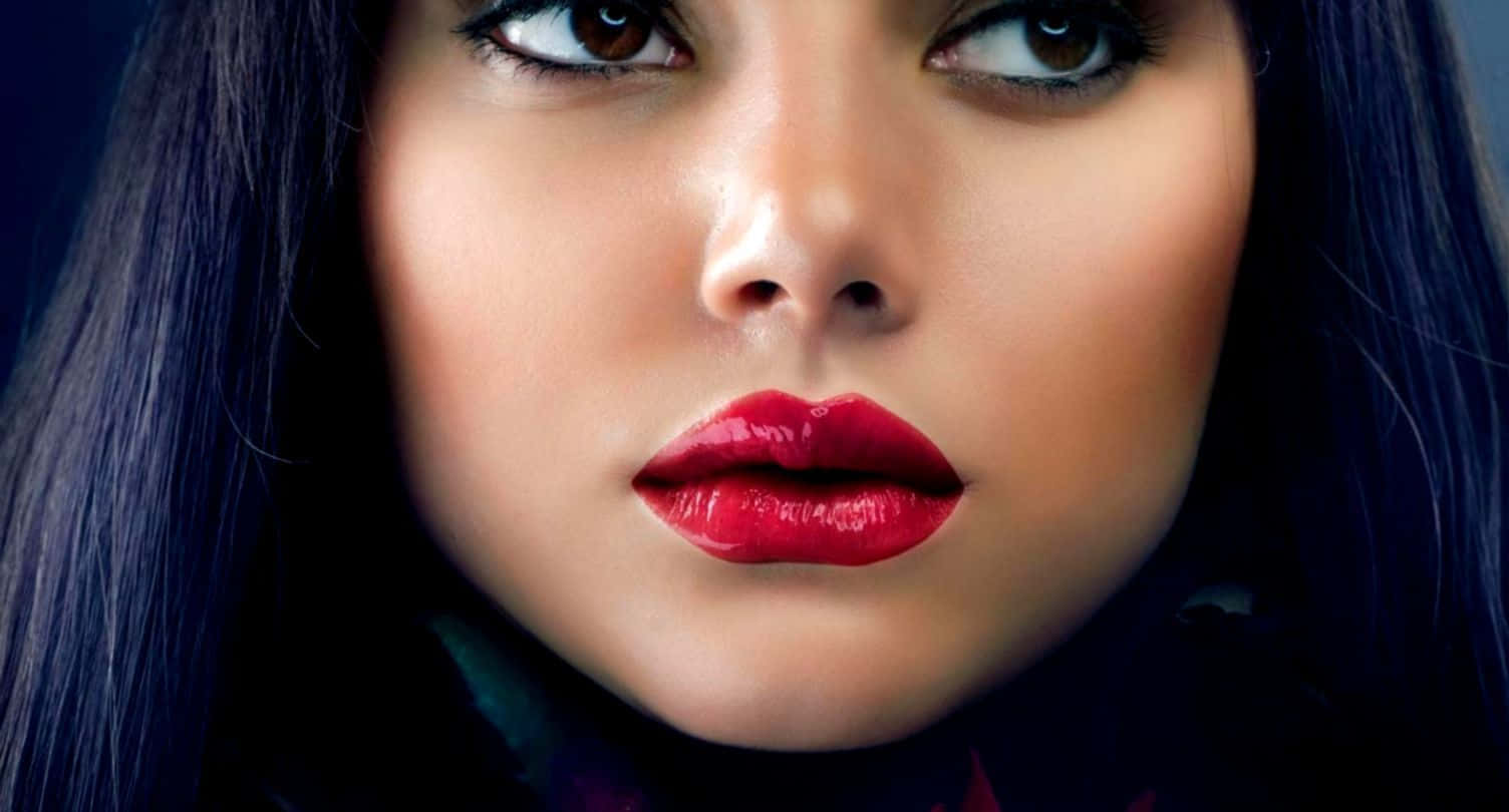 Striking Red Lips Close-up Background