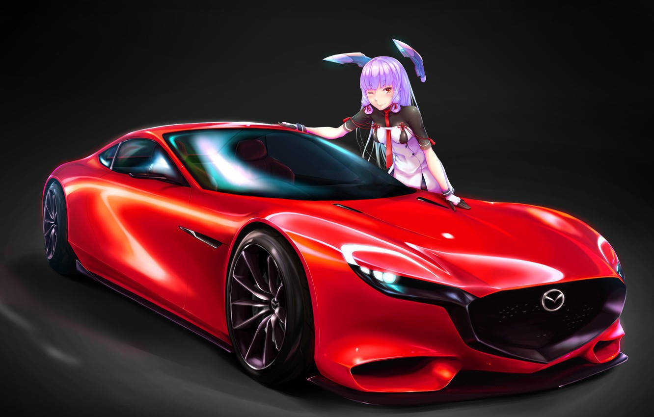 Striking Red Mazda Rx Anime-inspired Car Background
