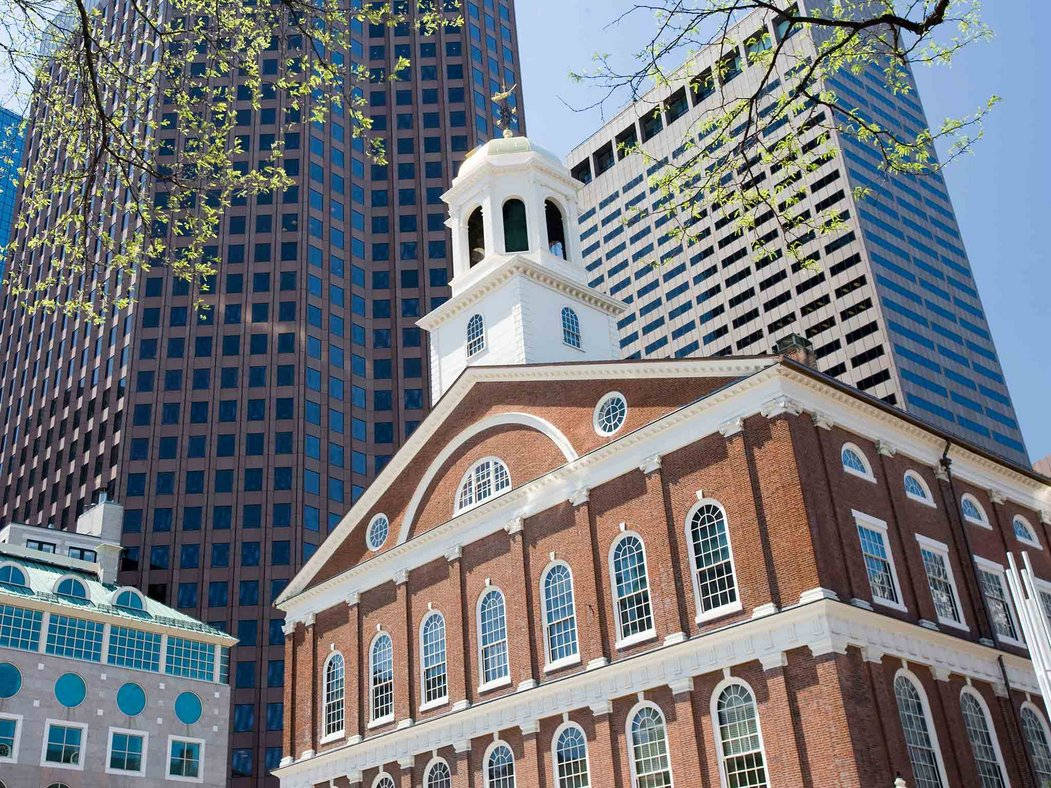 Striking View Of Faneuil Hall Amidst Tall Buildings In Boston