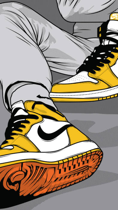 Striking Yellow Nike Jordans On Abstract Background