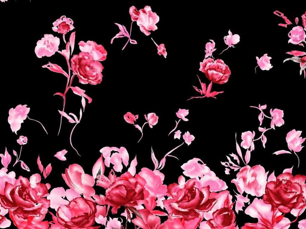 Strikingly Vibrant Black And Pink Floral Pattern Background
