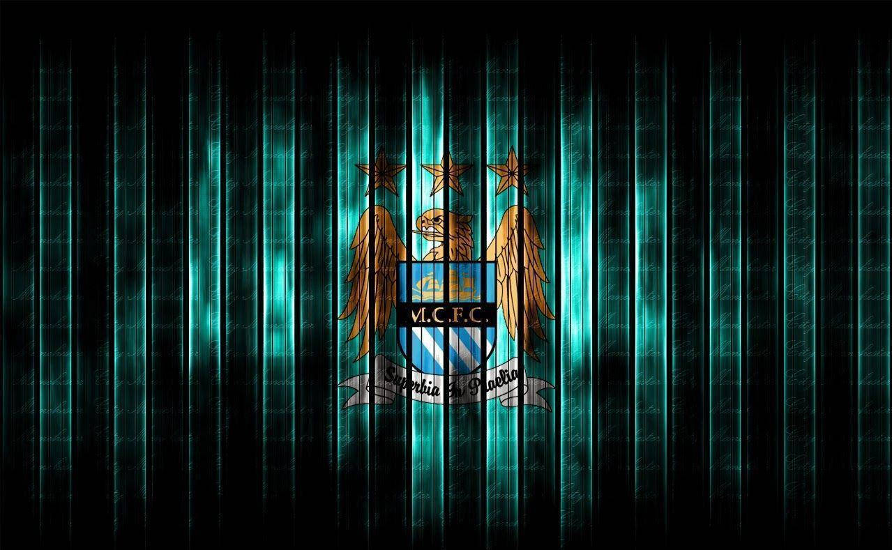 Striped Dark Aesthetic Manchester City Fc Logo Background