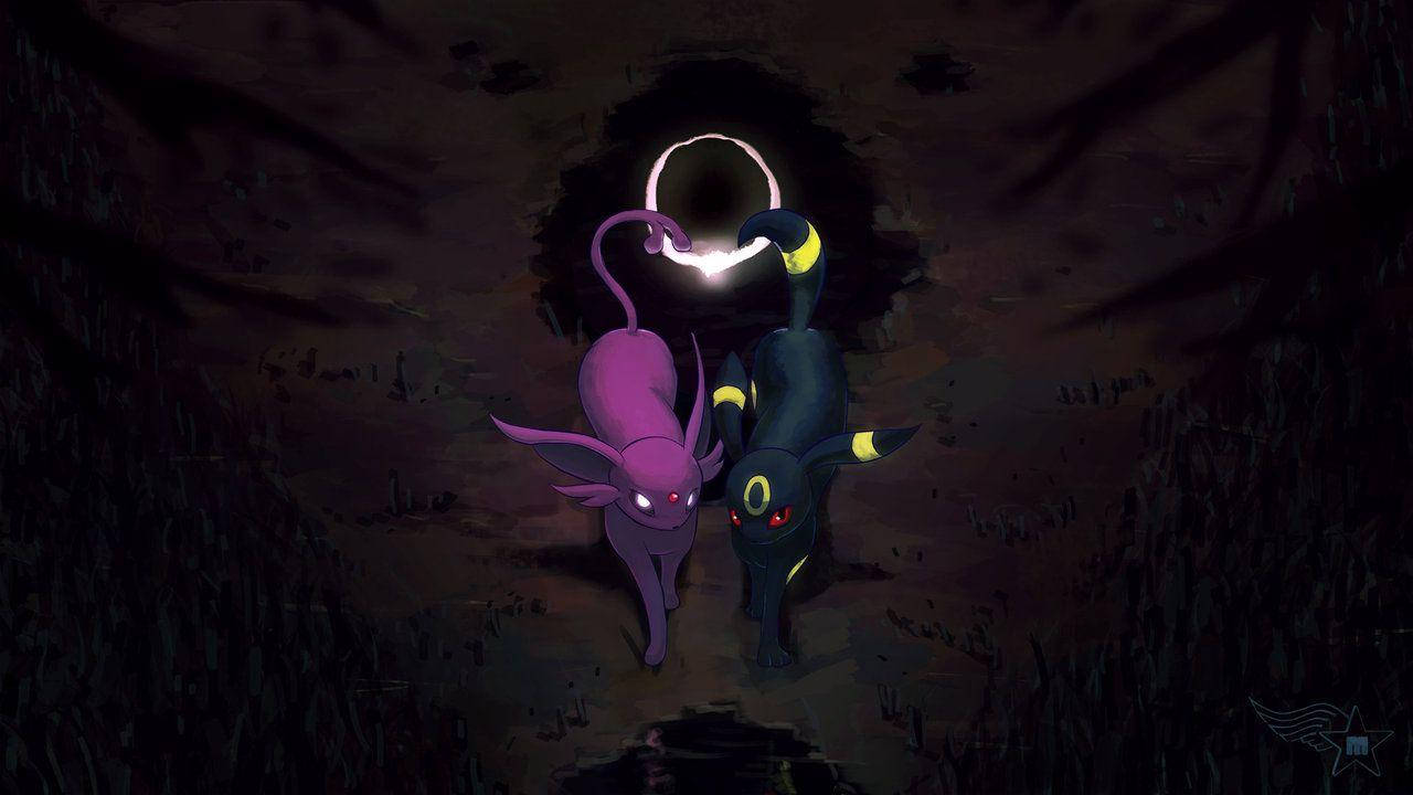 Strolling Espeon And Umbreon Background