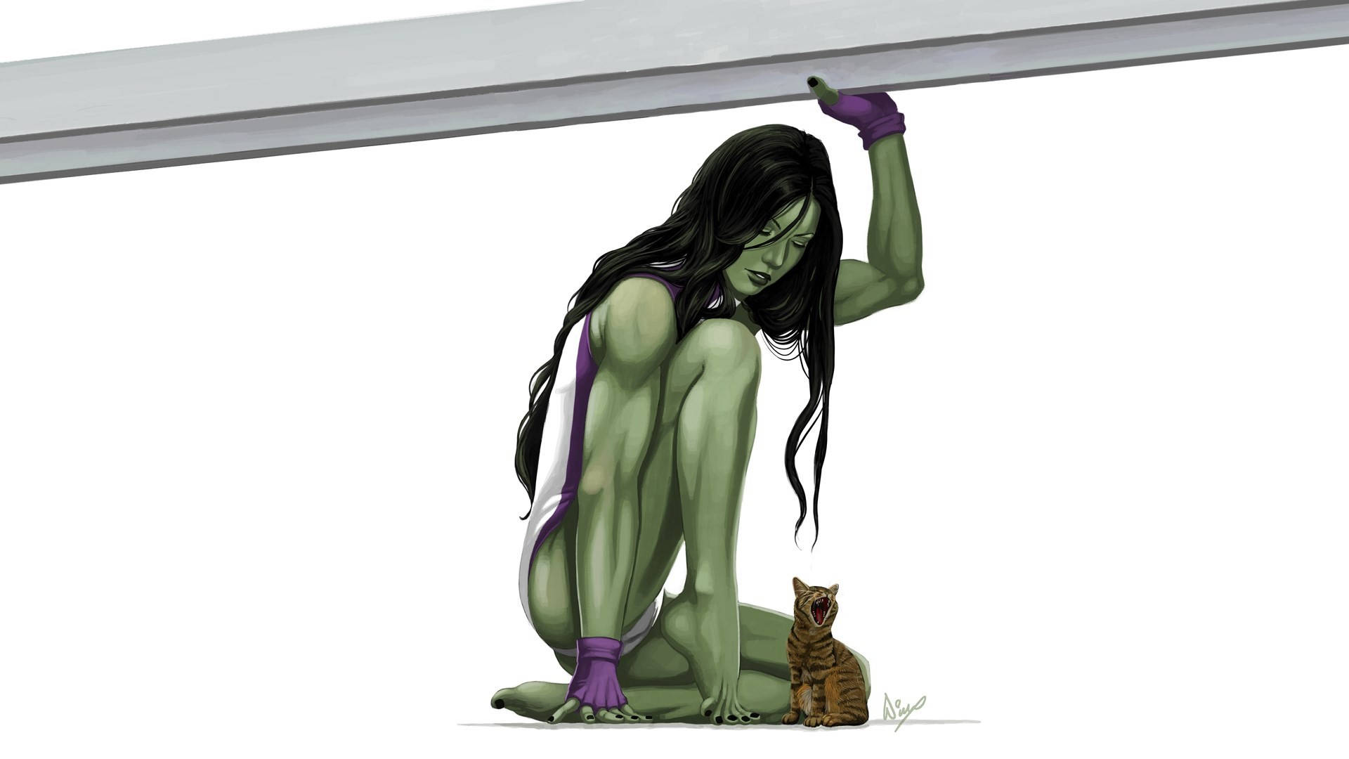 Strong She Hulk With Cat Background