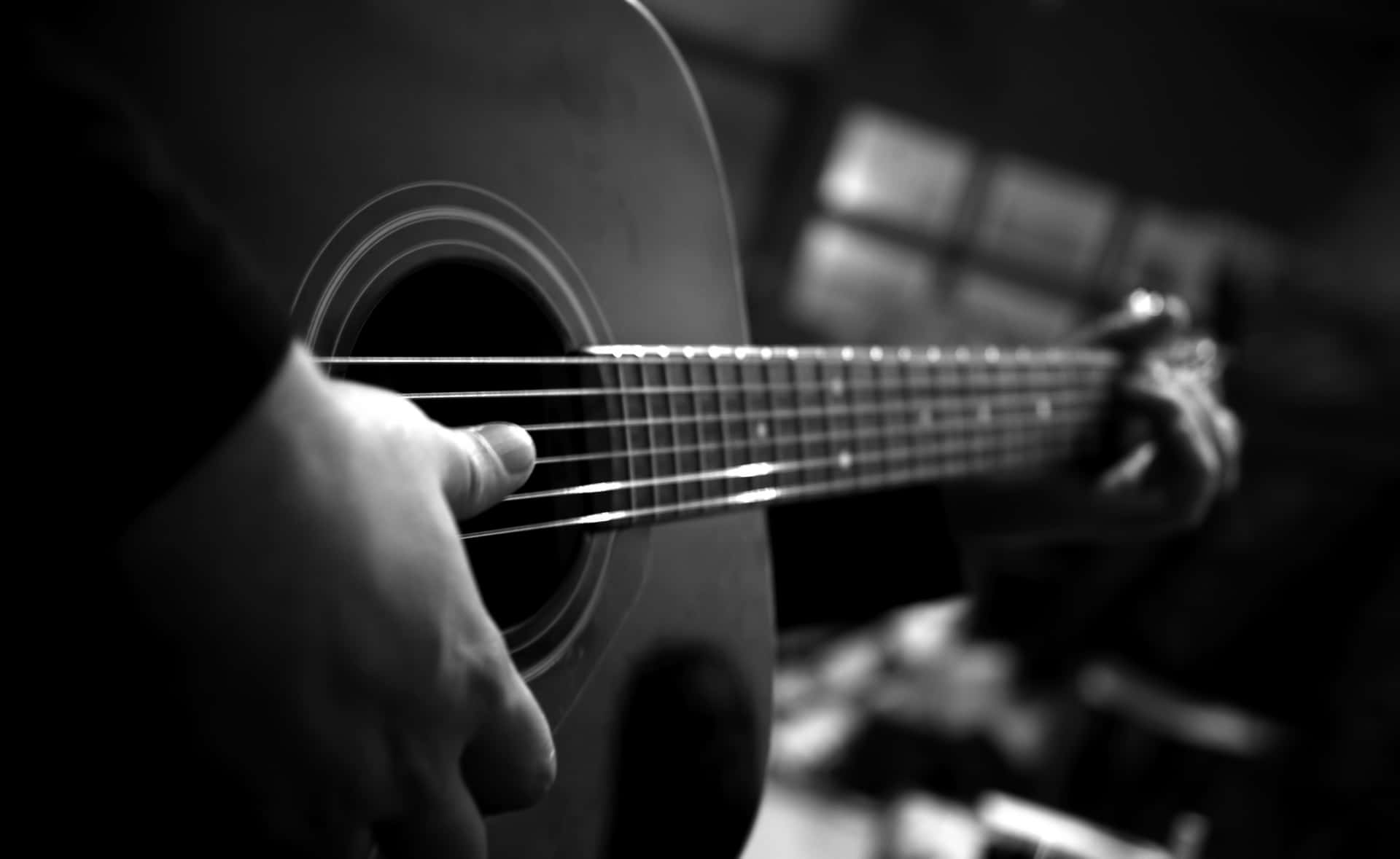 Strumming Guitar Musical Instrument Black And White