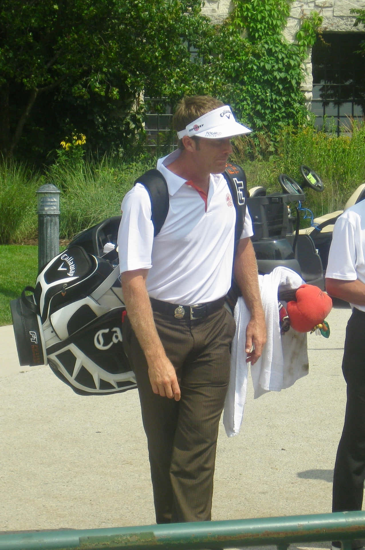Stuart Appleby Carrying A Caddy Bag Background