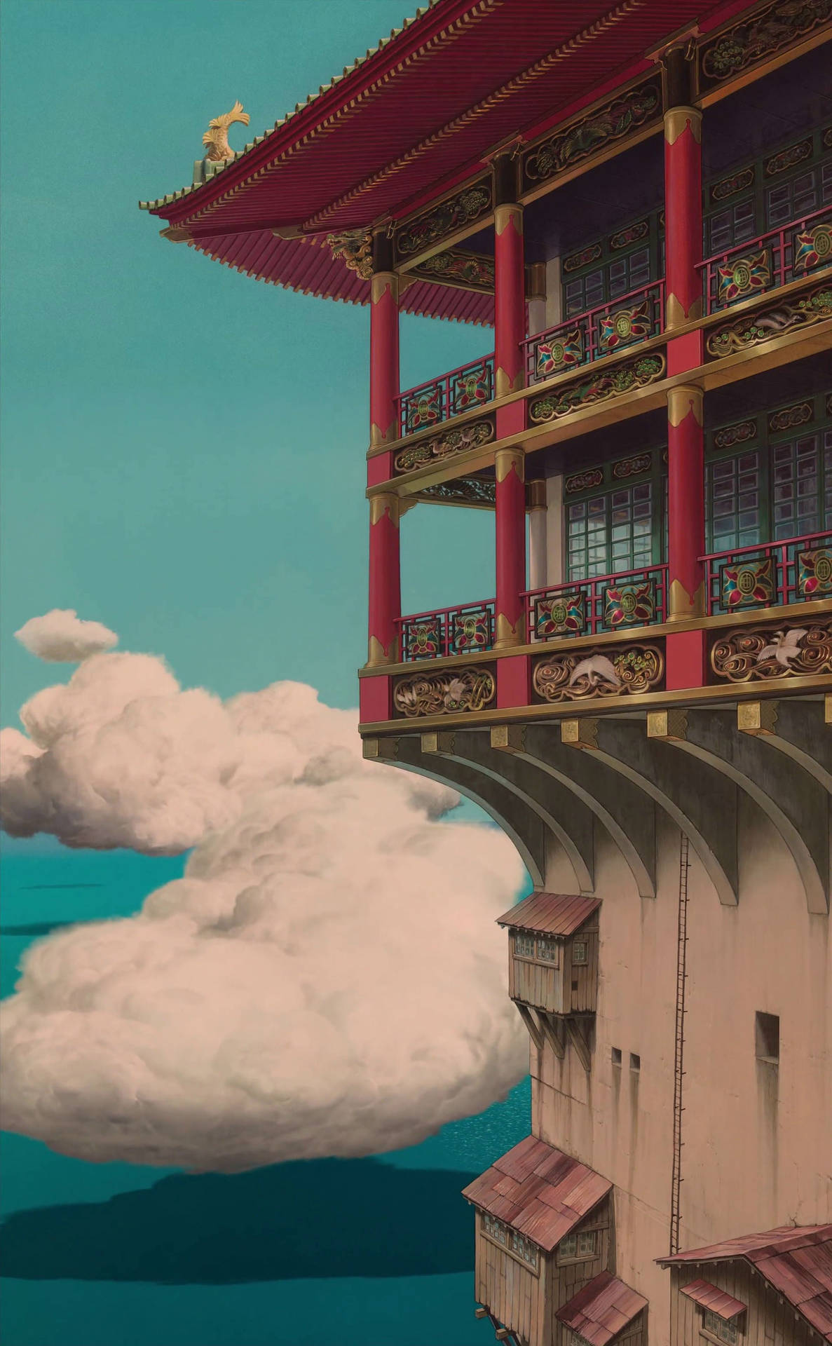 Studio Ghibli Scenery Castle Over Sea Background
