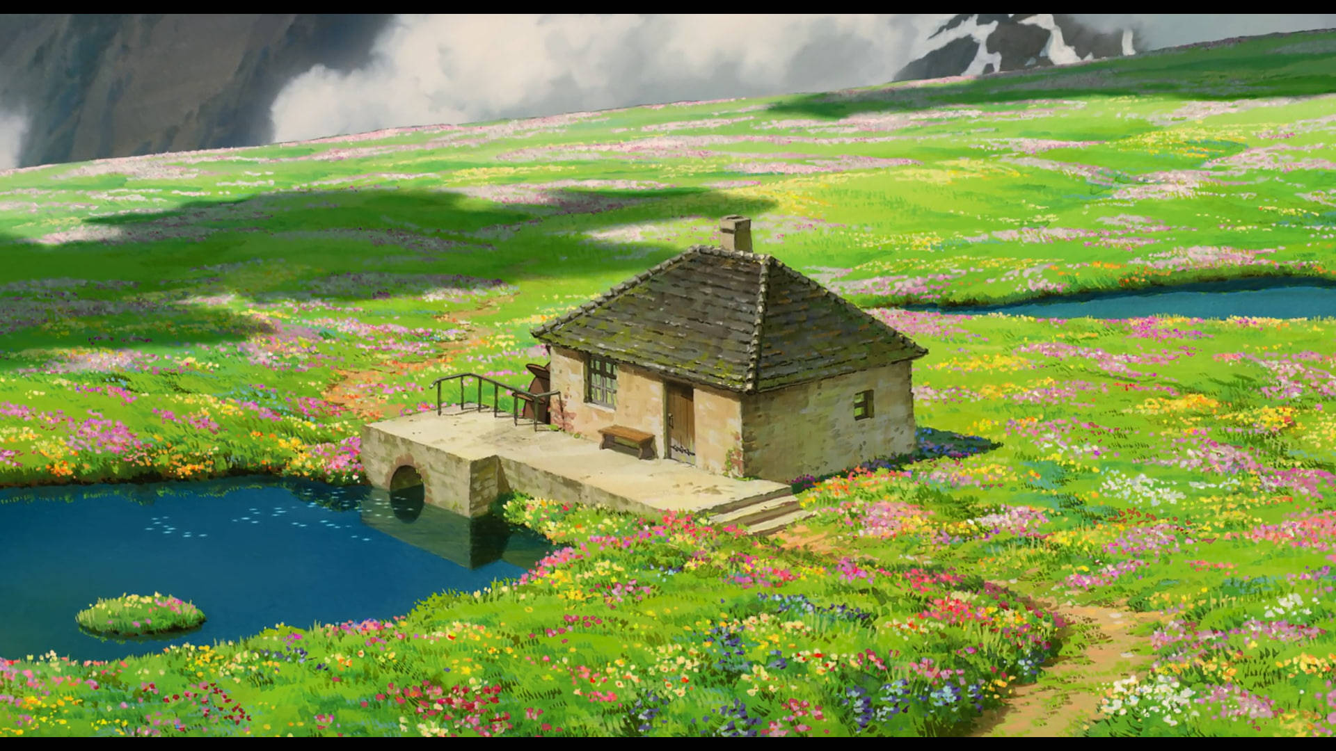 Studio Ghibli Scenery Concrete Cottage Background