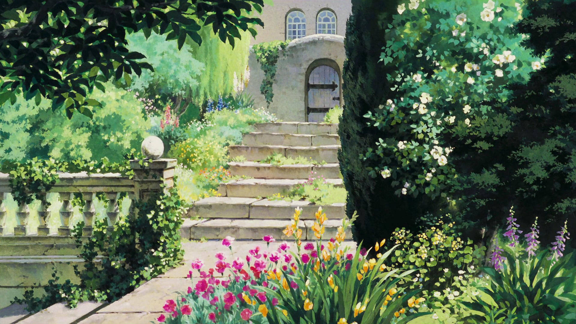 Studio Ghibli Scenery Garden Steps Background