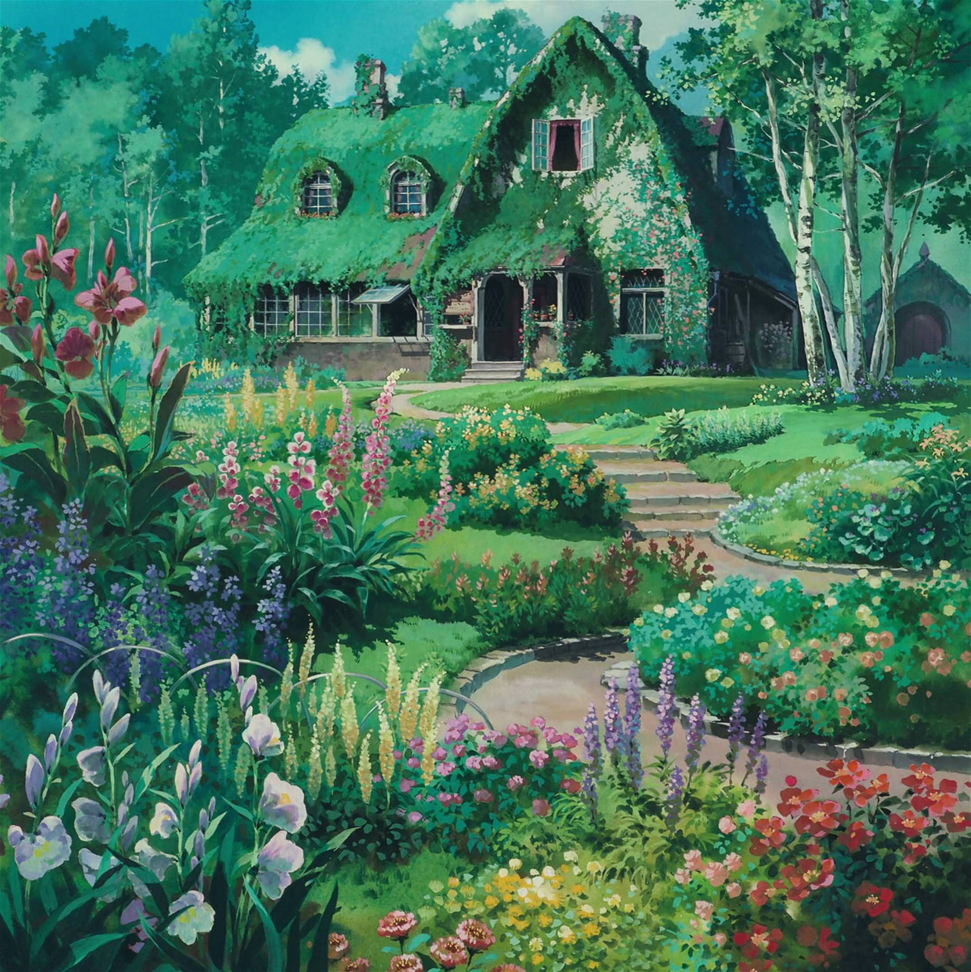 Studio Ghibli Scenery House With Garden Background