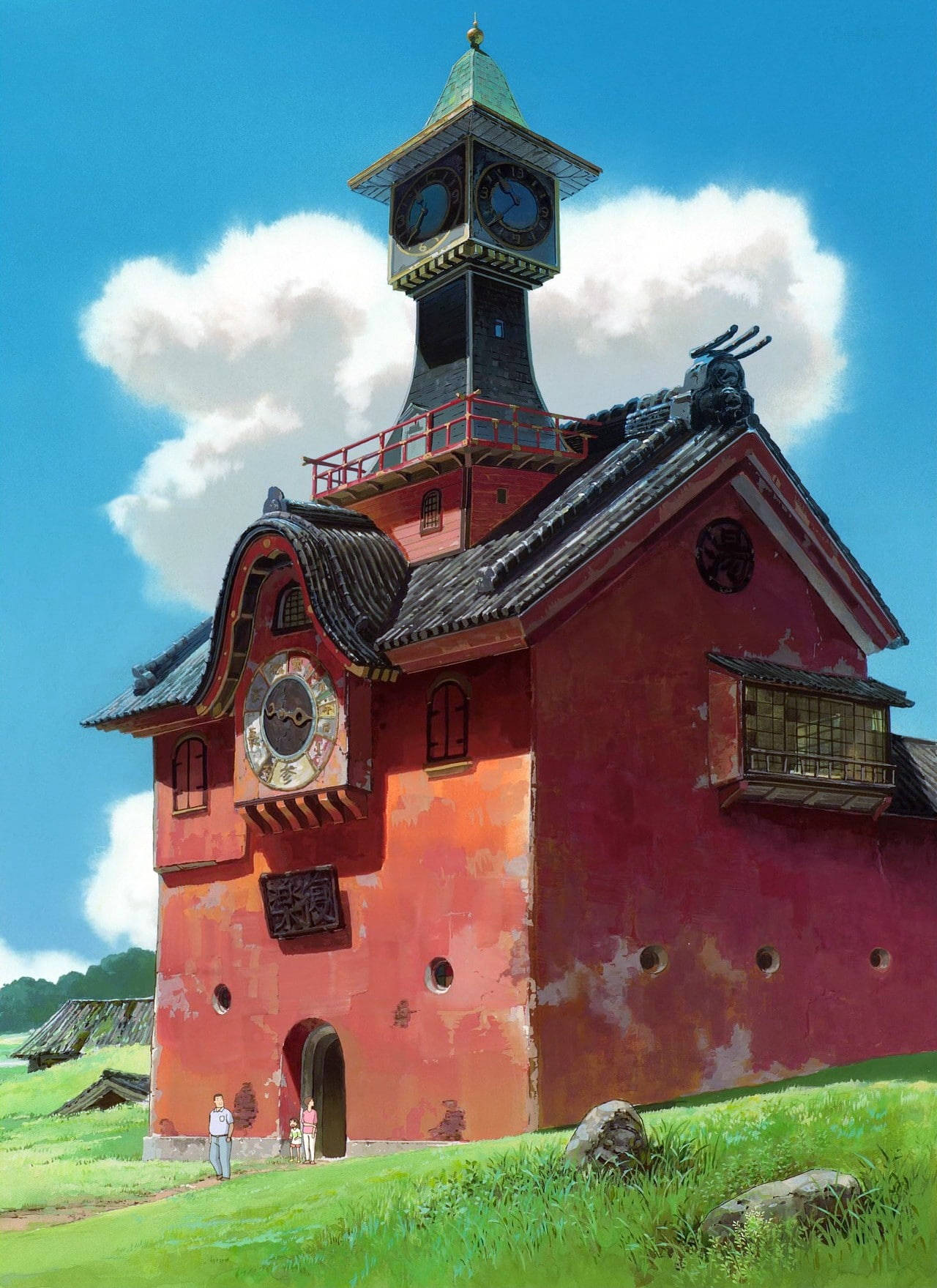 Studio Ghibli Scenery Large Red Structure Background