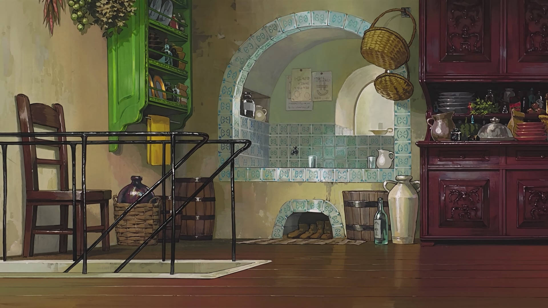 Studio Ghibli Scenery Of Old Cupboards Background