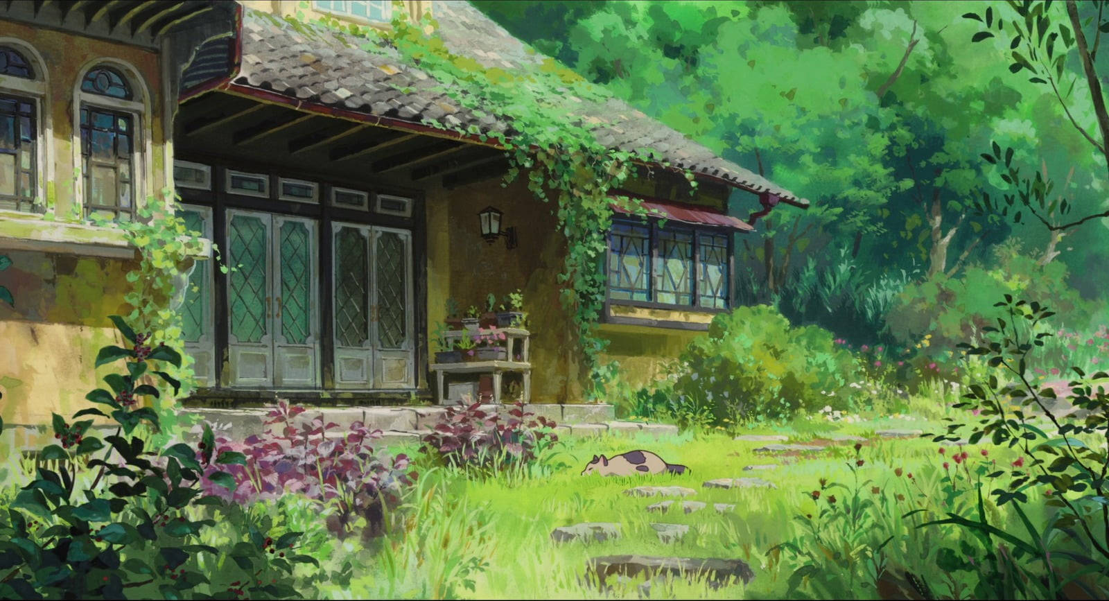 Studio Ghibli Scenery Old House With Cat Background