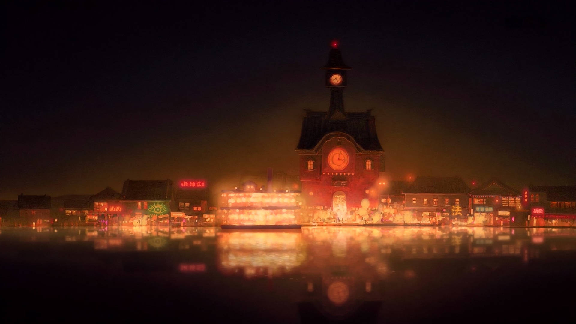 Studio Ghibli Scenery Orange City Lights