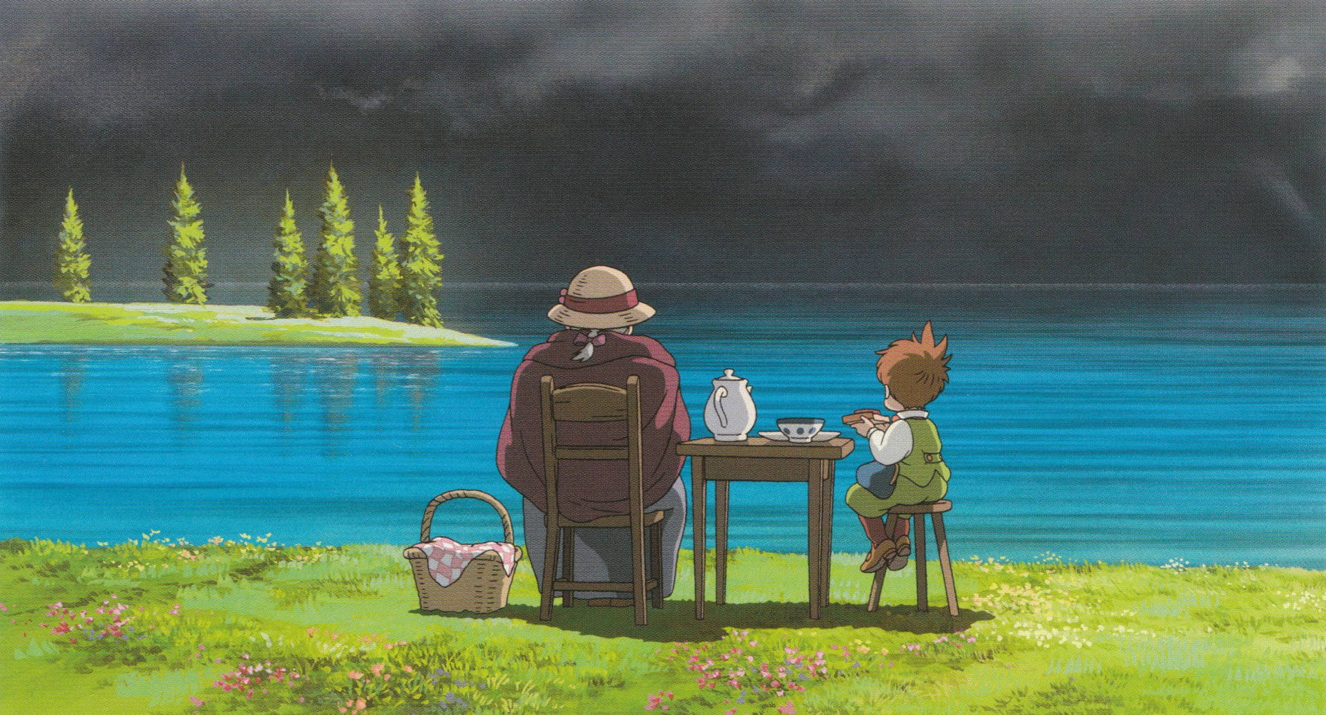 Studio Ghibli Scenery Tea Overlooking The Sea Background