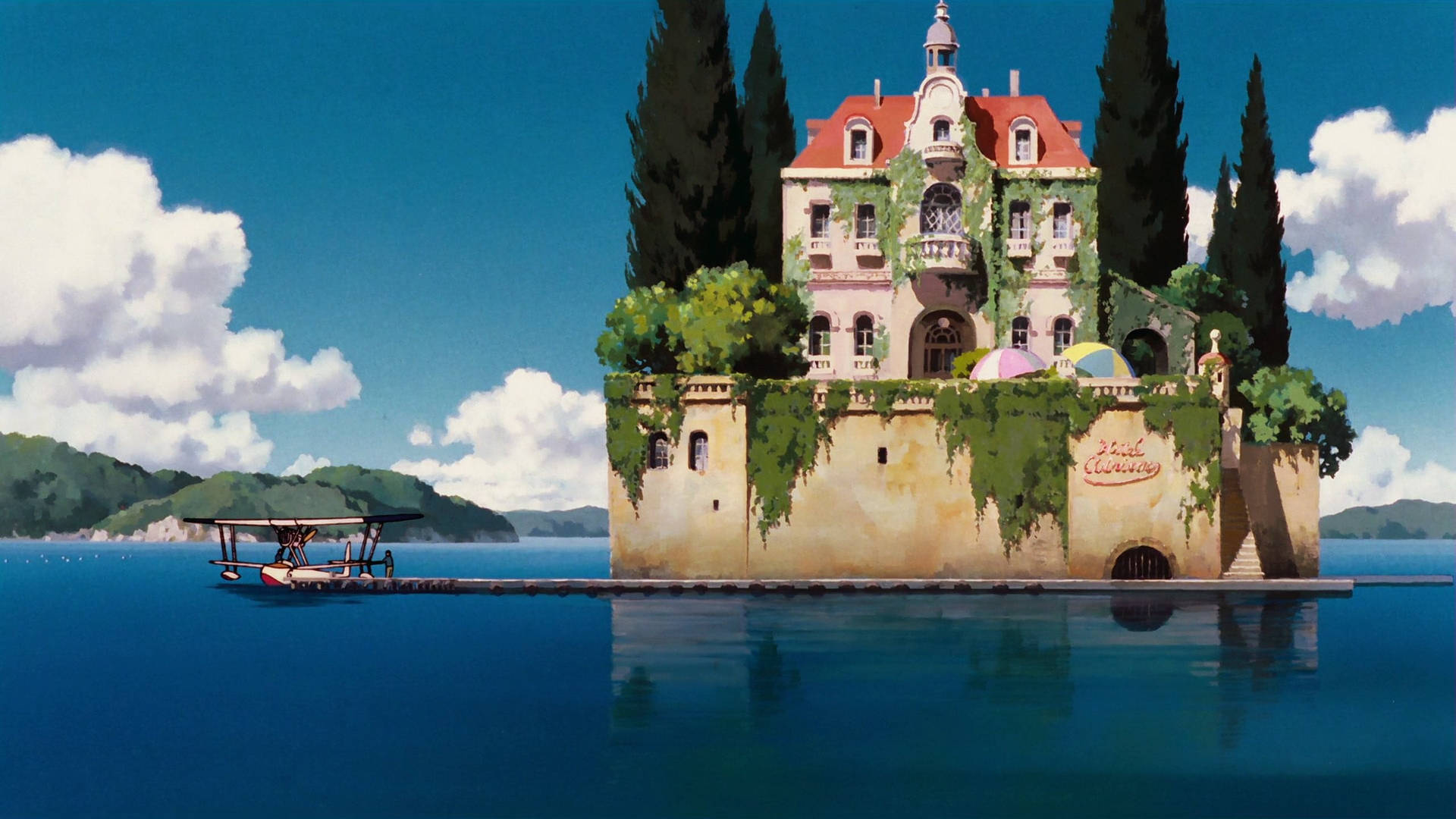 Studio Ghibli Scenery With Seaplane Background