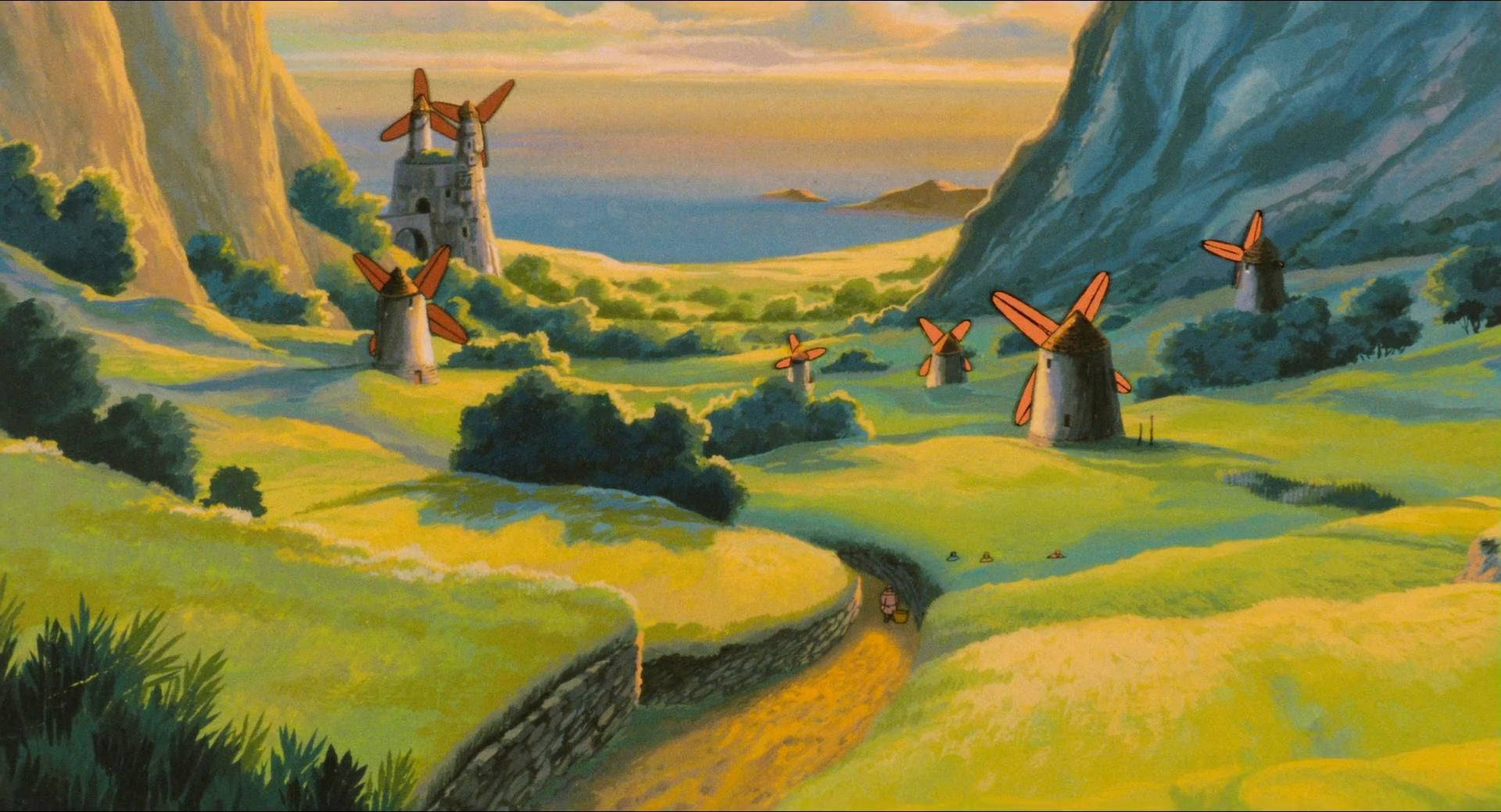 Studio Ghibli Scenery With Windmills Background