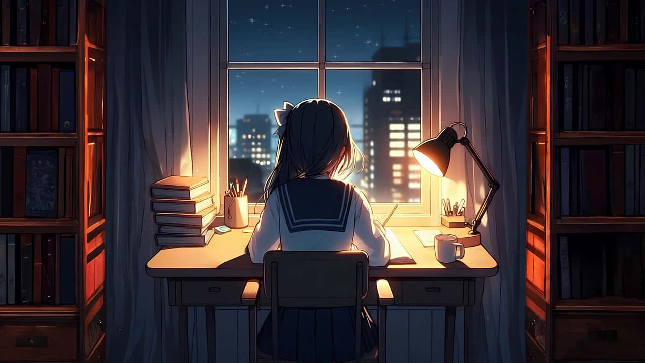 Studious Night Anime Scene Background