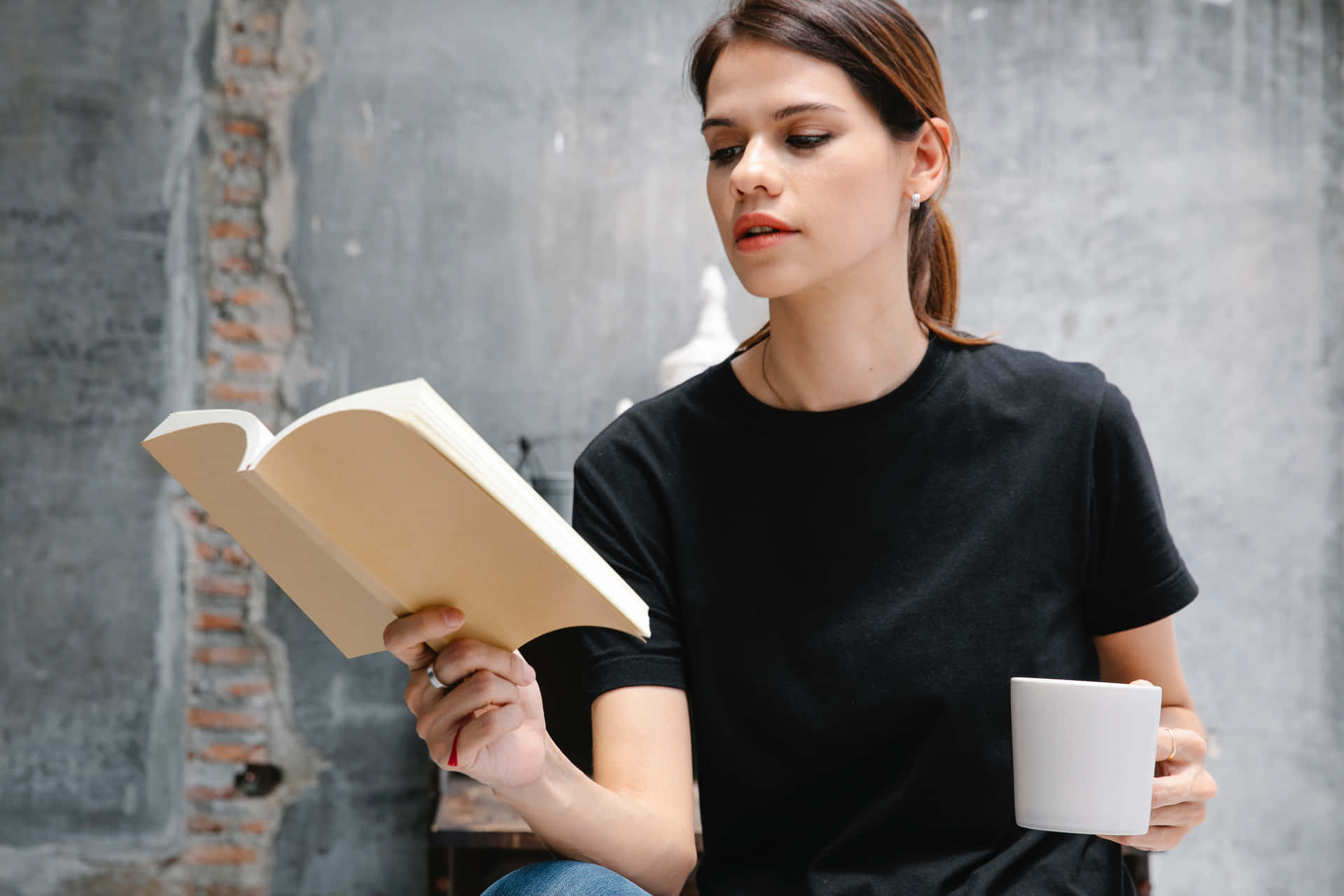 Studious Woman Sitting Background