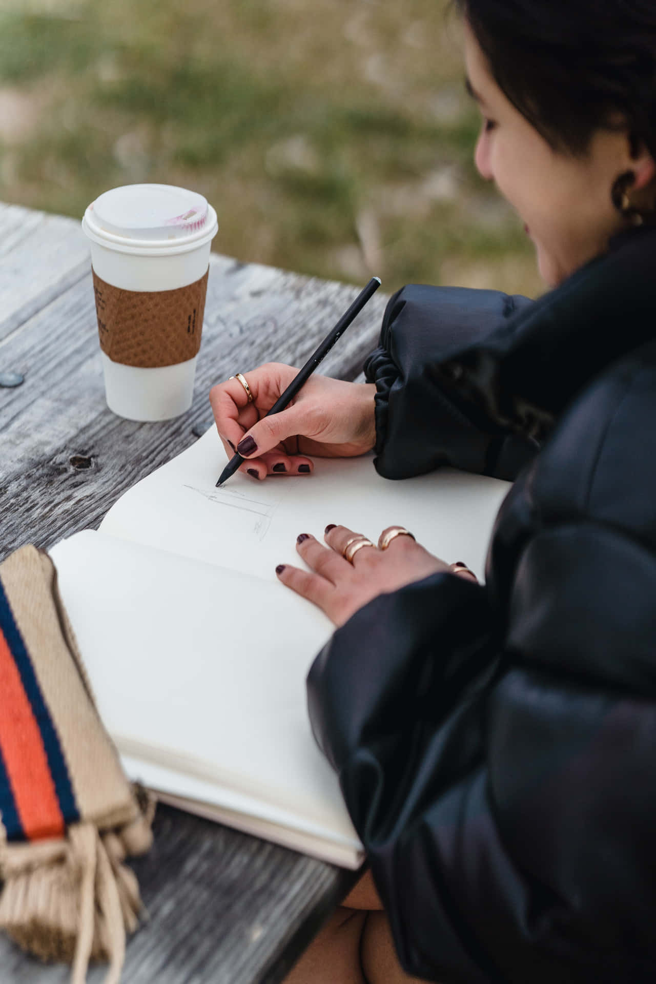 Studious Woman Studying Outdoors Background